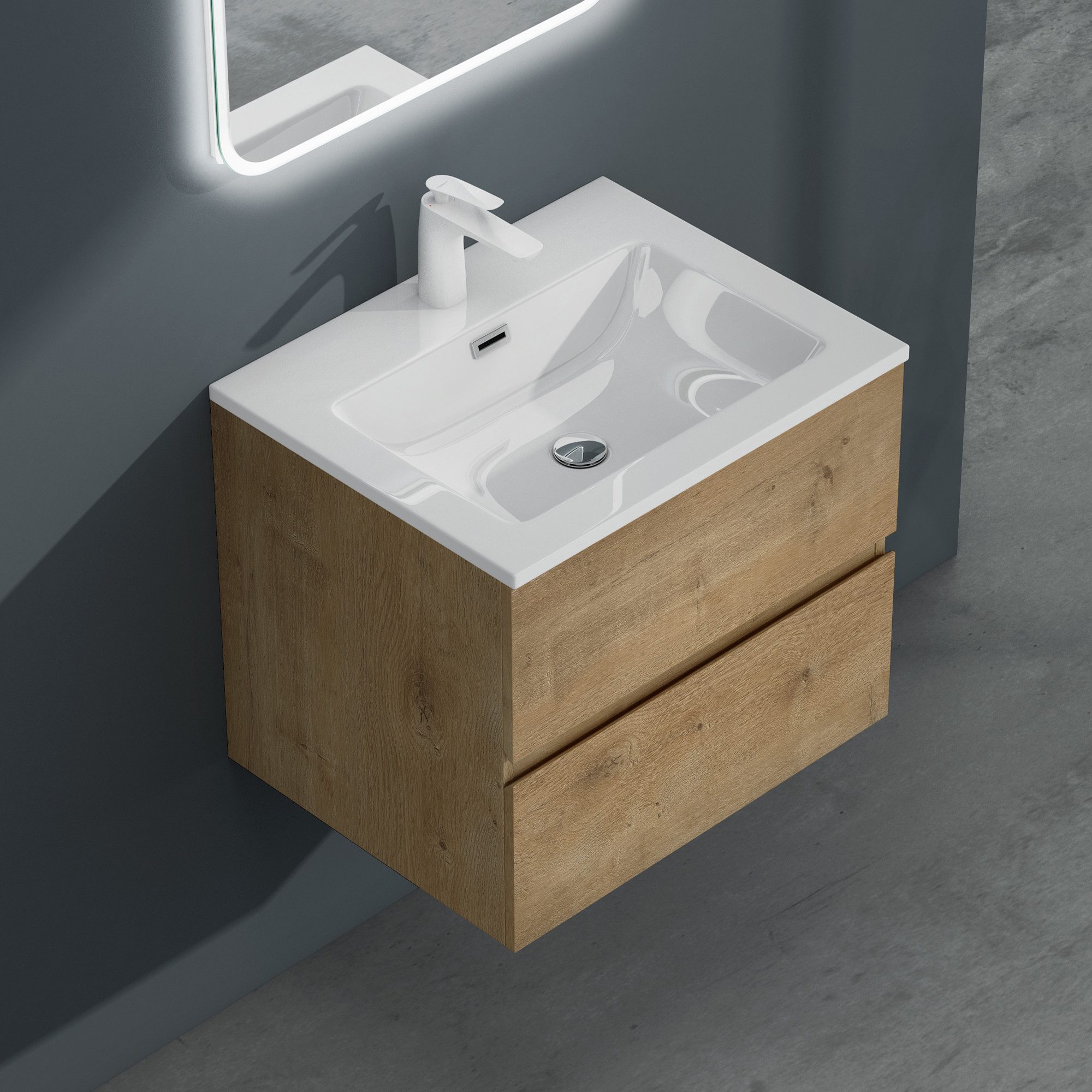 Mai & Mai Badmöbel-Set Waschtisch mit Unterschrank Waschbecken weiß Mineralguss Aqualis – Bild 4 von 5