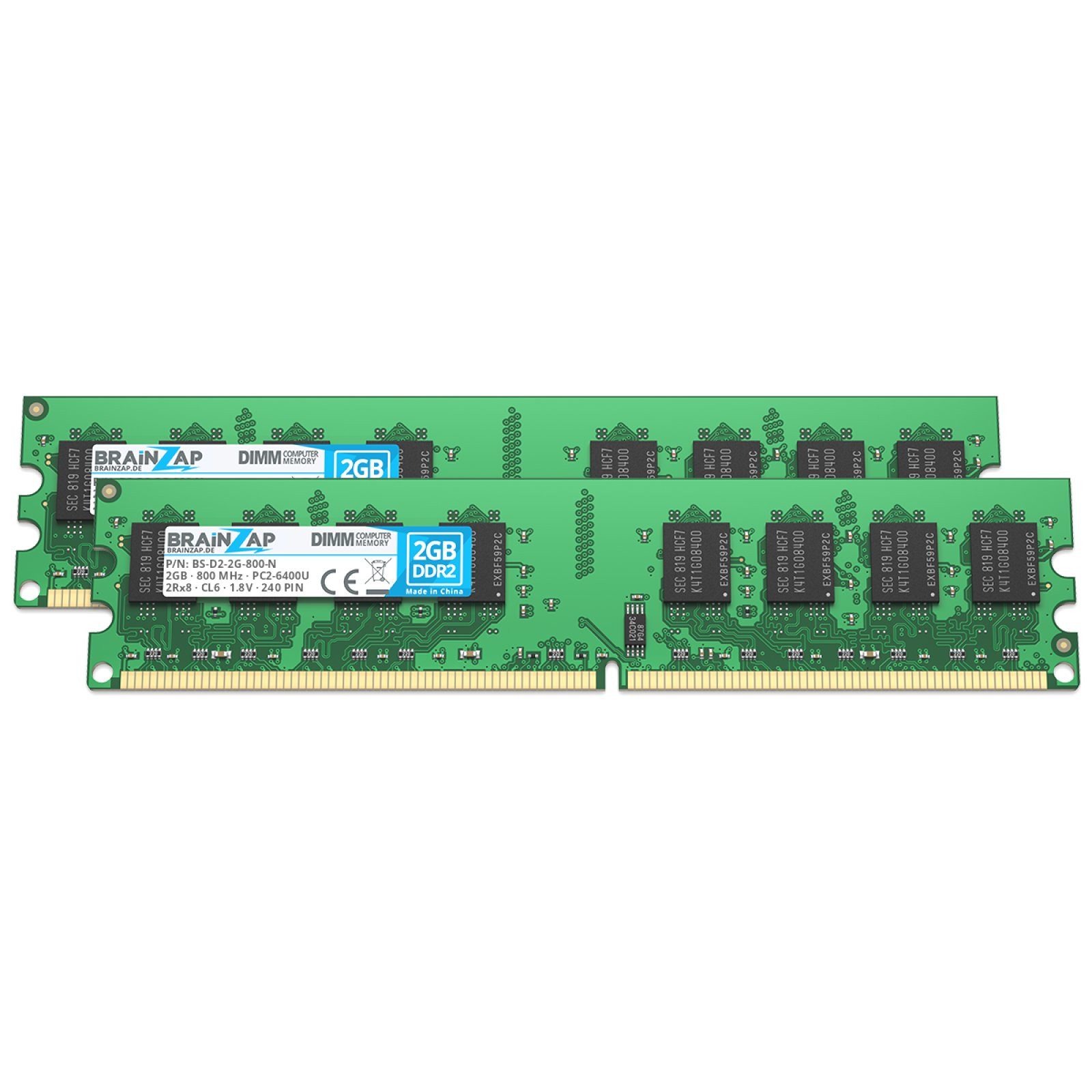 BRAINZAP 4GB (2x 2GB) RAM PC2-6400U-666 DIMM PC-Arbeitsspeicher (800 MHz, CL6, 2Rx8, Non-ECC, Unbuffered, Desktop-PCs - Intel und AMD)