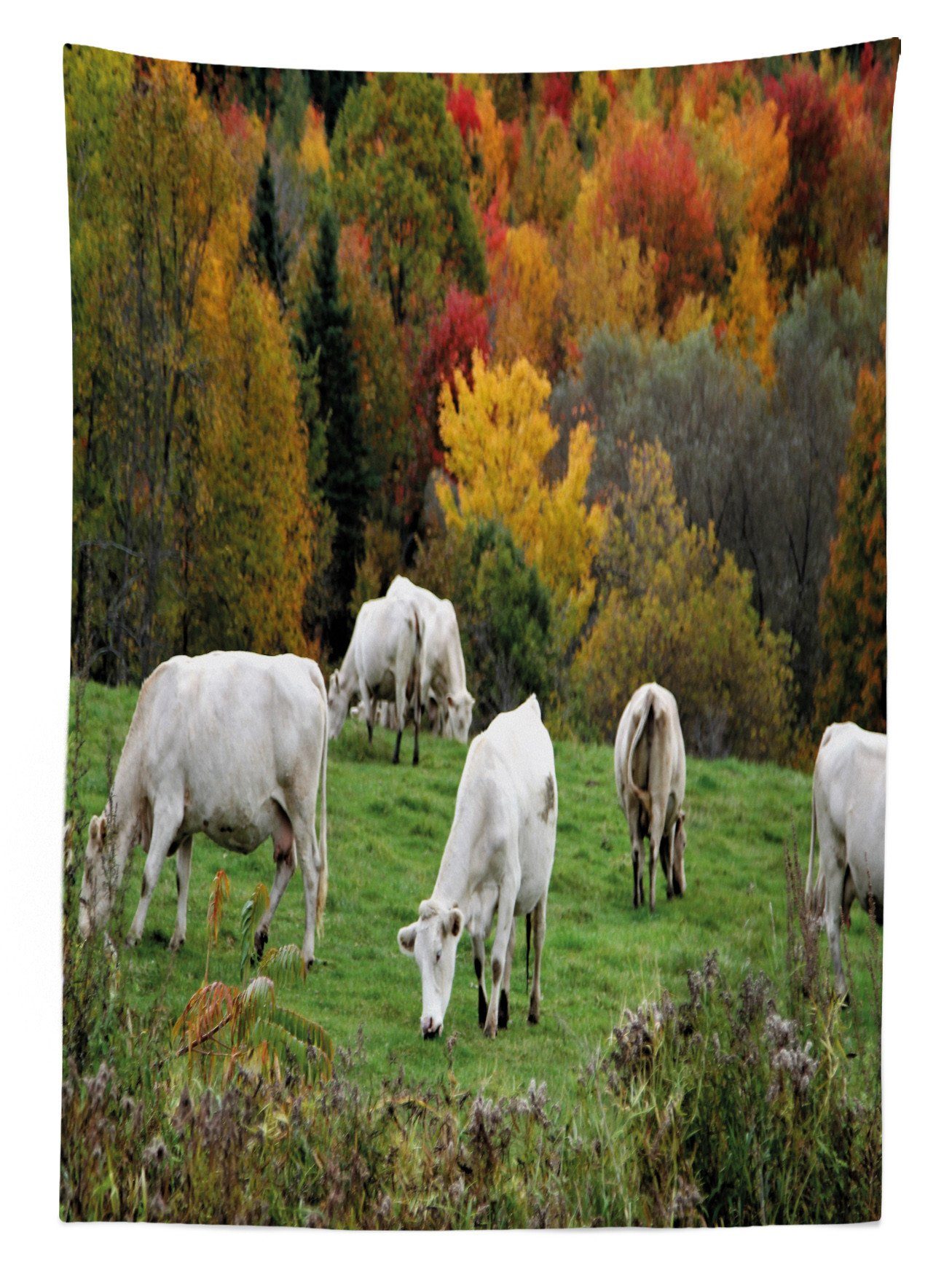 Bereich Tischdecke Außen Kühe Farbfest Farben, Bauernhoftier Hill Klare den geeignet Waschbar auf Herbst Für Abakuhaus