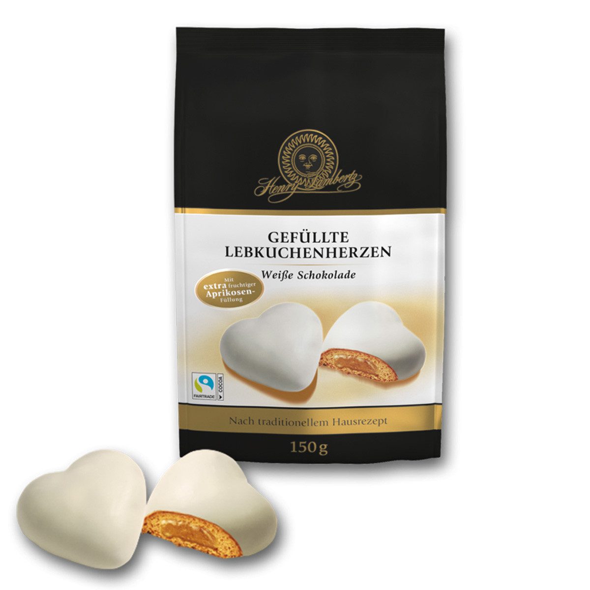 Lambertz Süßigkeit, Lambertz Gefüllte Lebkuchen Herzen Weiße Schokolade gefüllt 150g