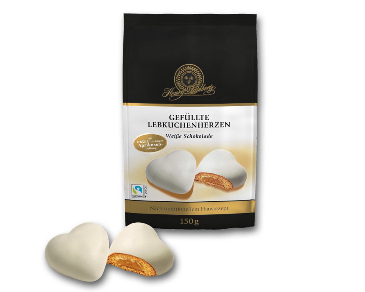 Lambertz Süßigkeit, Lambertz Gefüllte Lebkuchen Herzen Weiße Schokolade gefüllt 150g