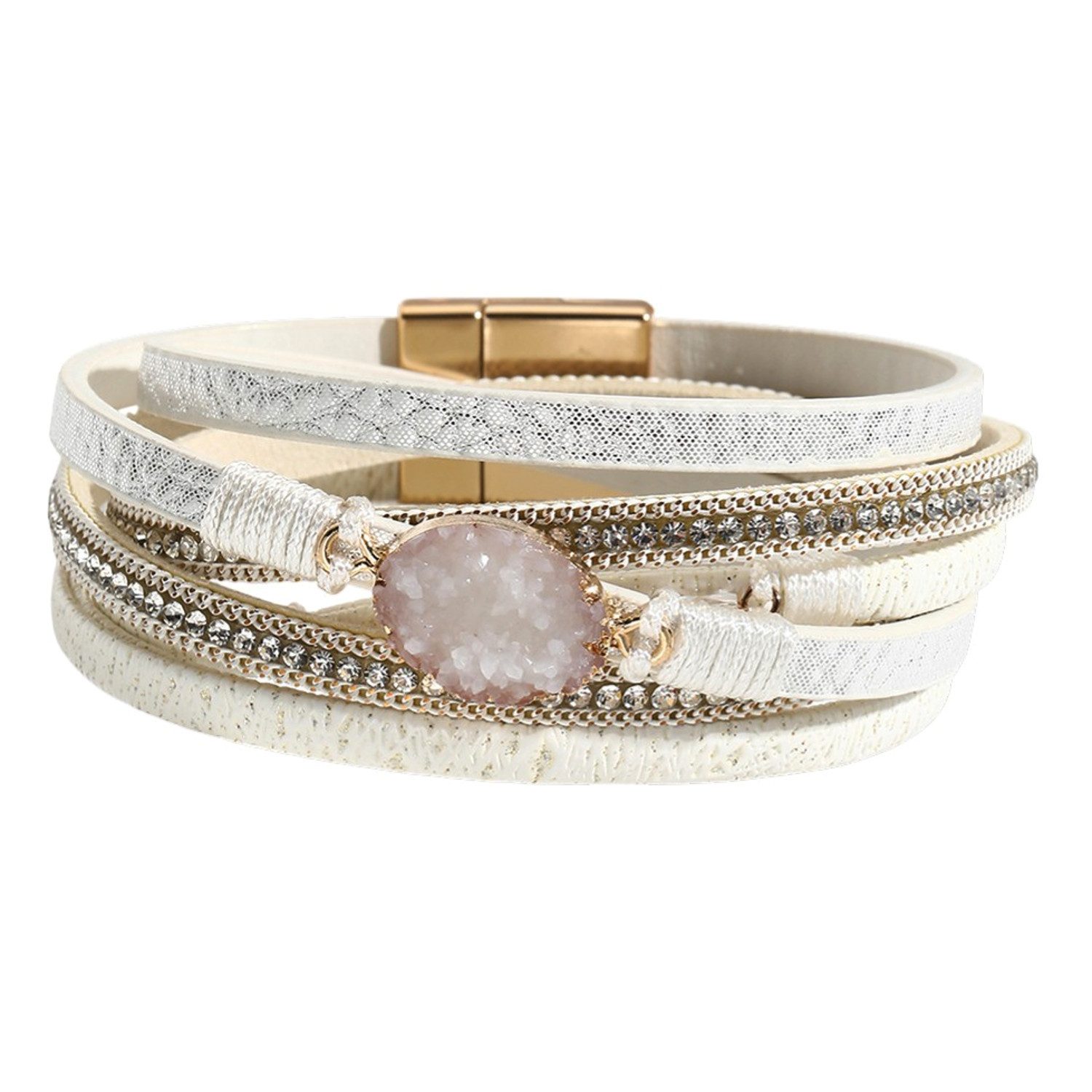 KARMA Wickelarmband Armband Damen Wickelarmband bunt PU Leder 39 cm Magnetverschluss (Türkis Rosa Blau Beige Weiß Grau oder Rot, 1-tlg., Zirkon Geschenk für sie), Lederarmband modern Damenarmband Schmuck Damen