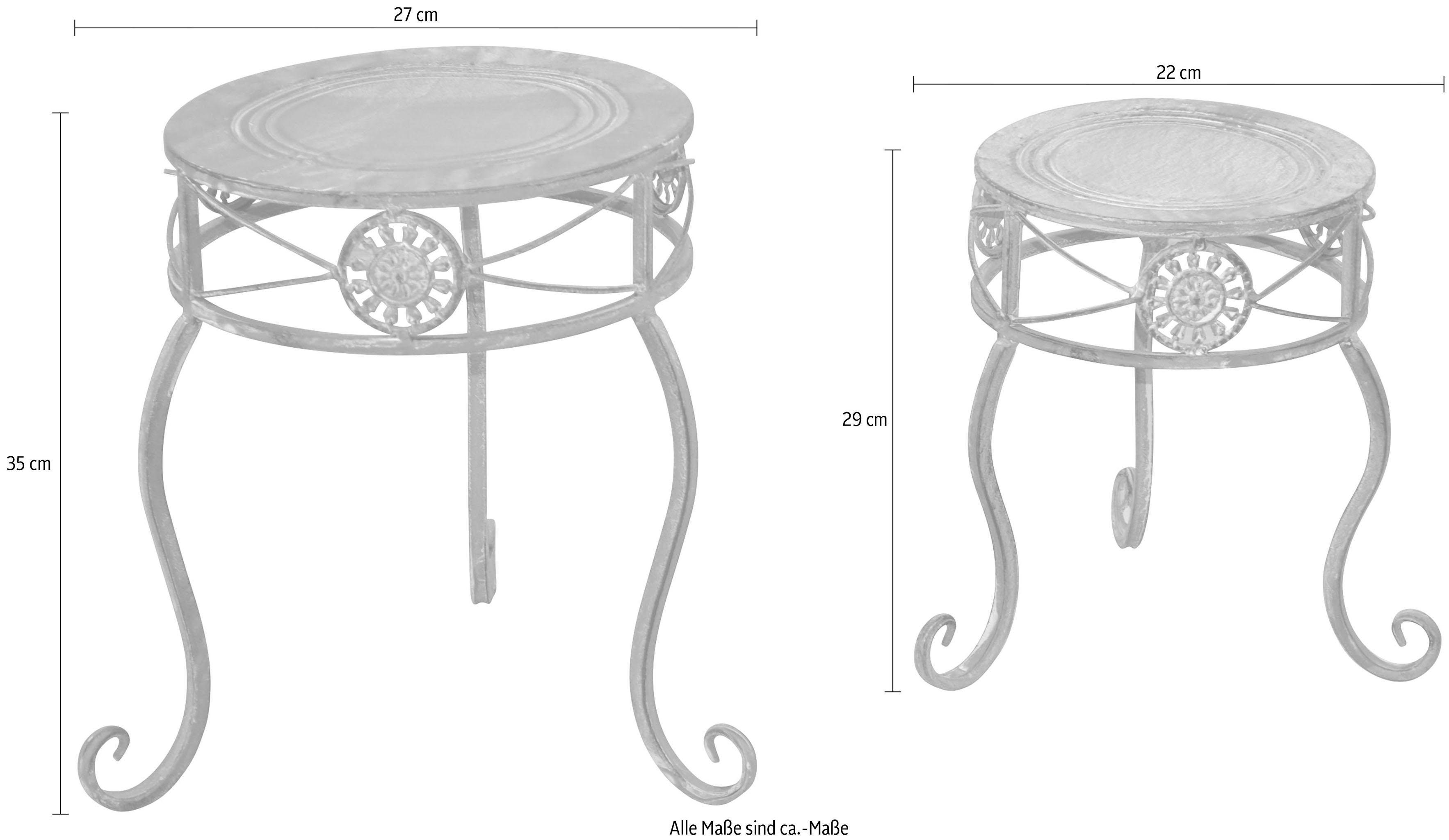 HOFMANN LIVING AND MORE Blumenhocker Blumenständer im Shabby Look (Set, 2 St), mit verspielten Verzierungen aus lackiertem Metall