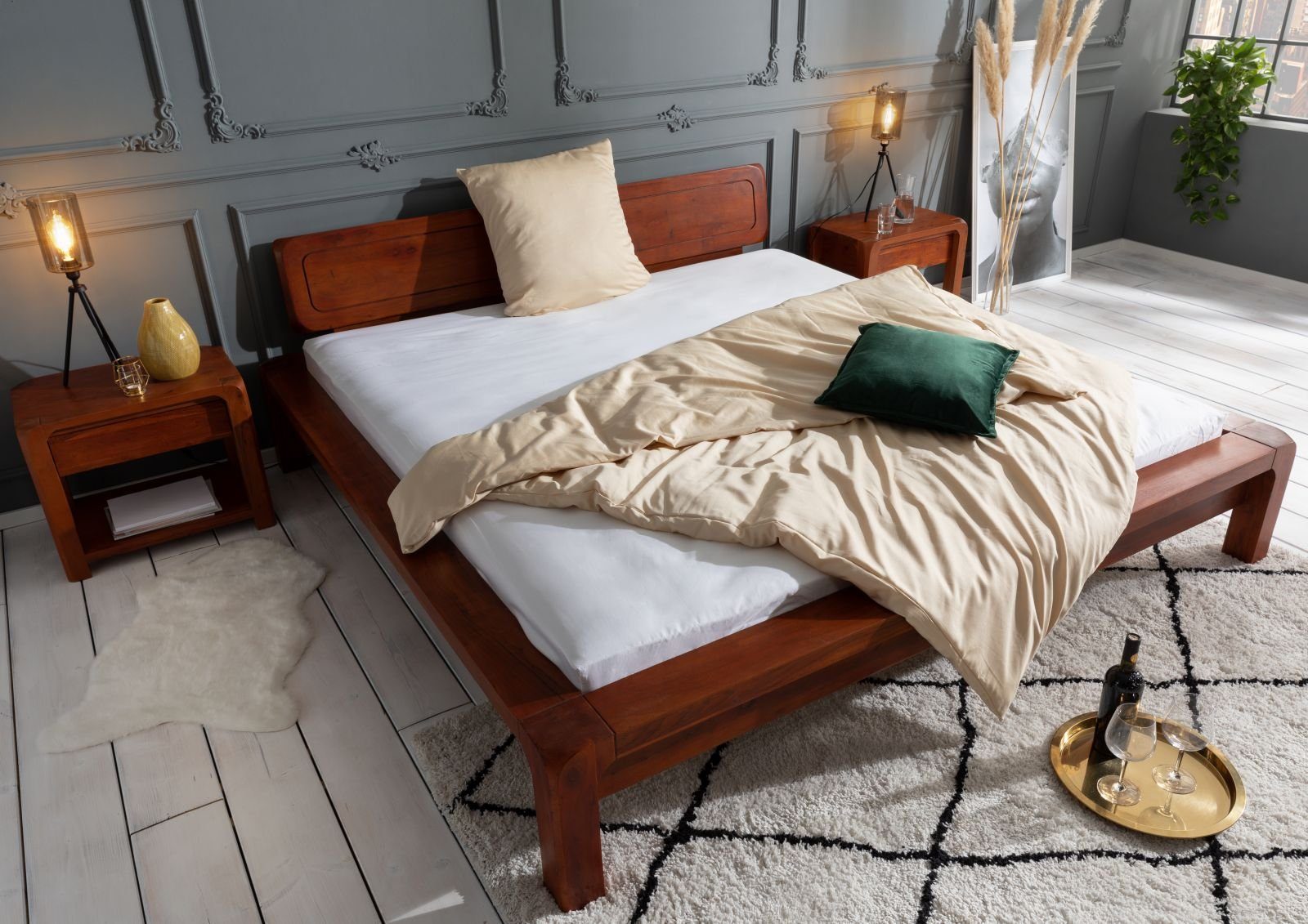 Massivmoebel24 Massivholzbett (Bett Akazie 180x200x80 honig günstig online kaufen