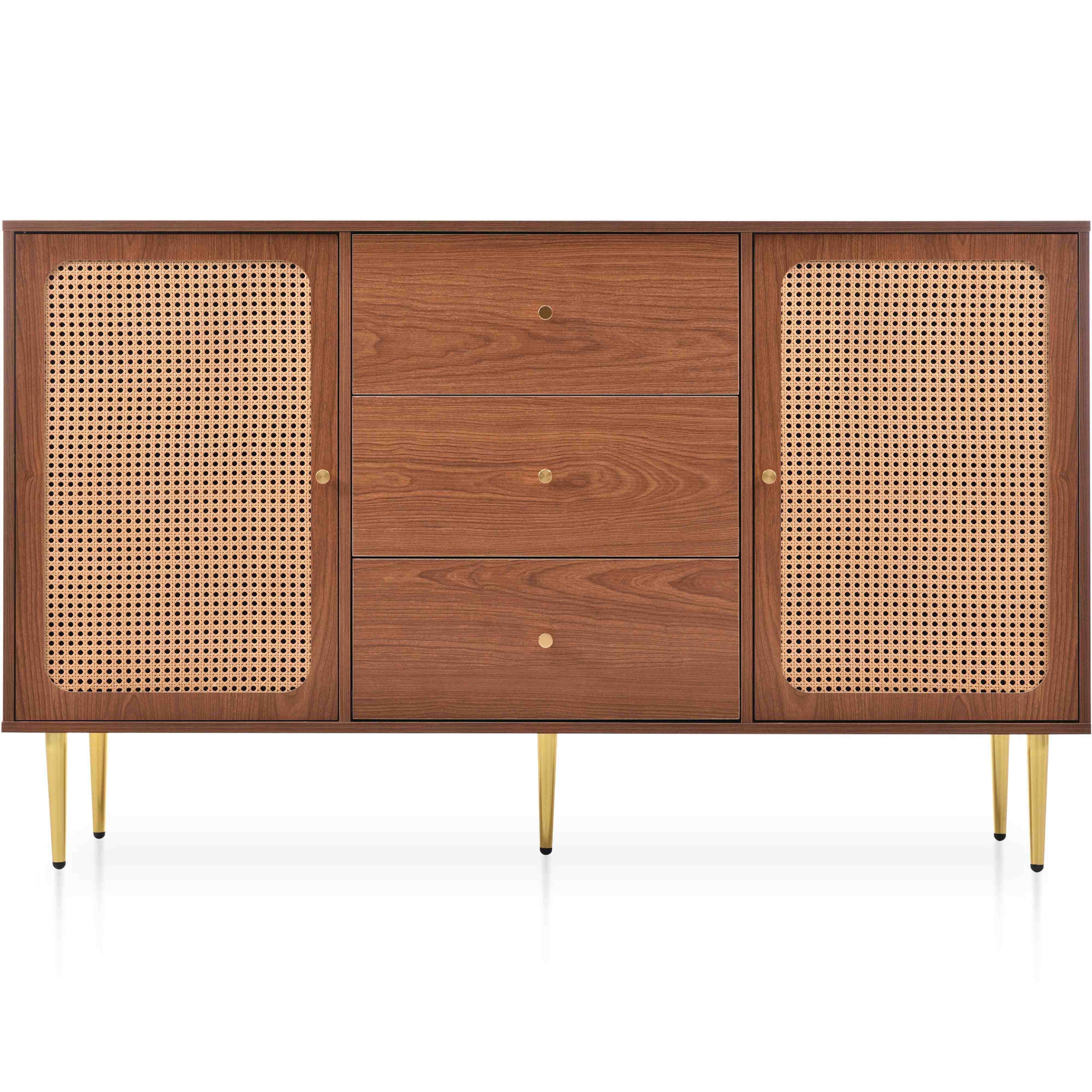 BlingBin Schubkastenkommode Kommode mit 6 Schubladen Nussbaum Schrank Highboard Höhe 90cm