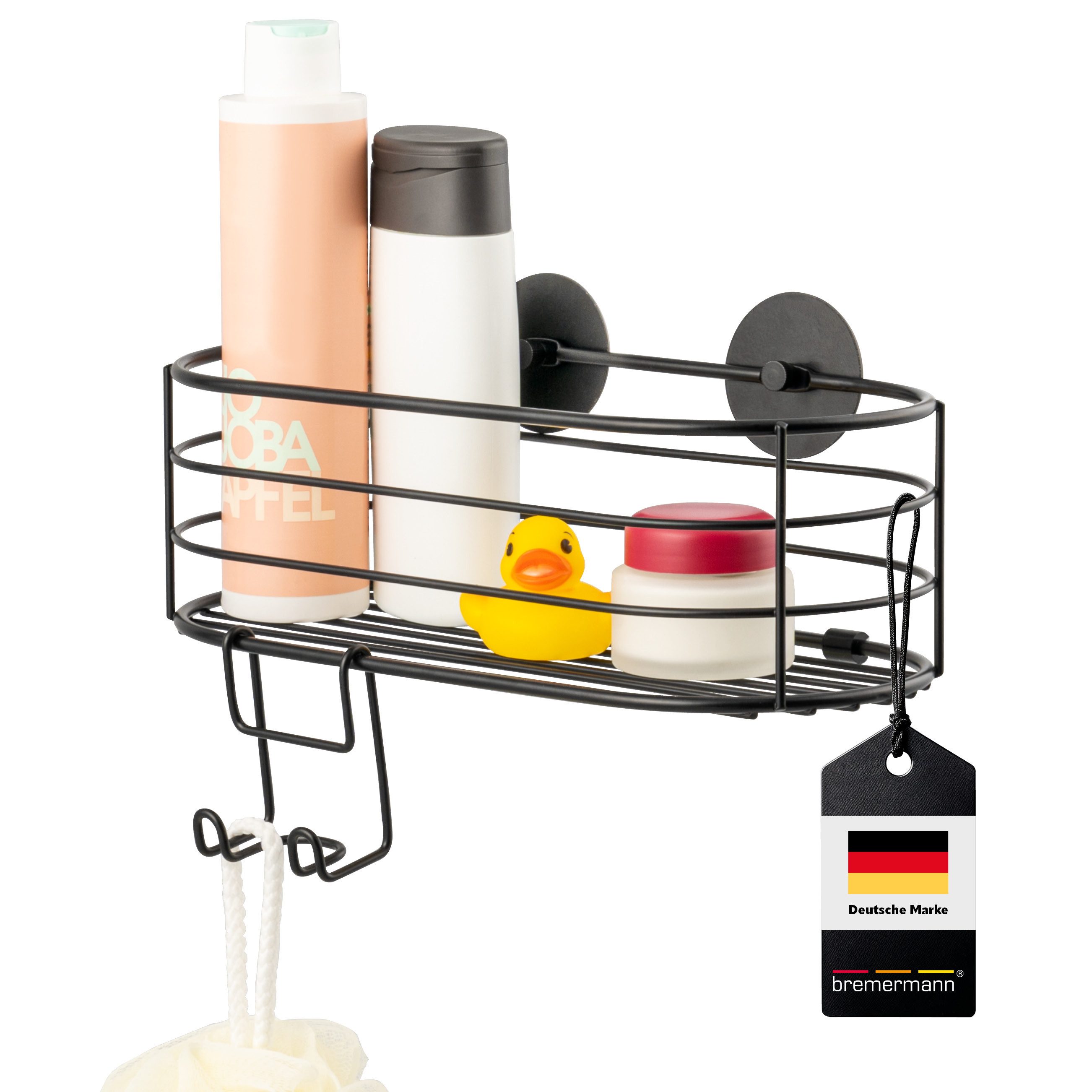 bremermann Duschablage Duschkorb mit Haken zur Wandmontage, schwarz, Kleben günstig online kaufen
