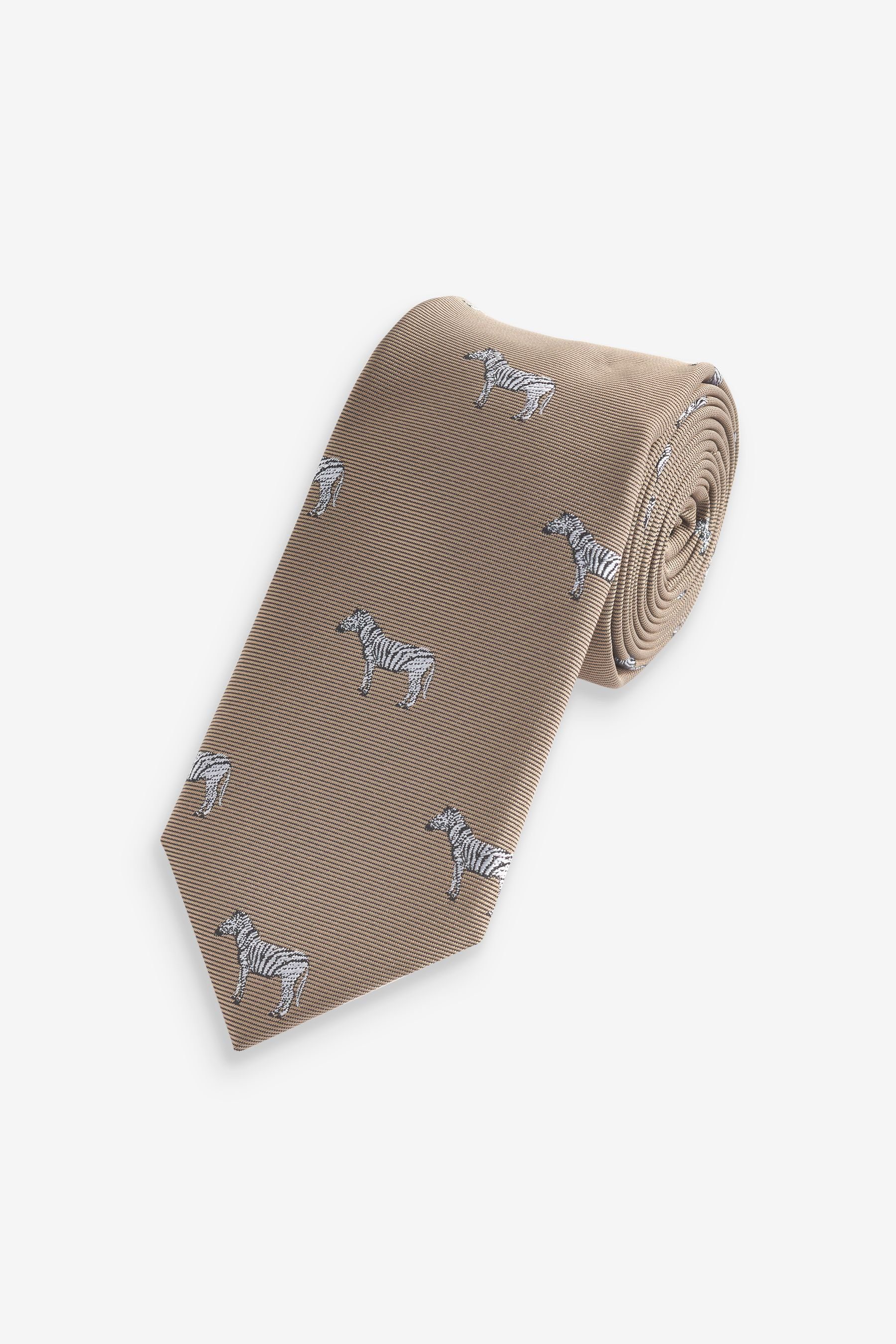 Next Krawatte Gemusterte Krawatte (1-St) Neutral Brown Zebra