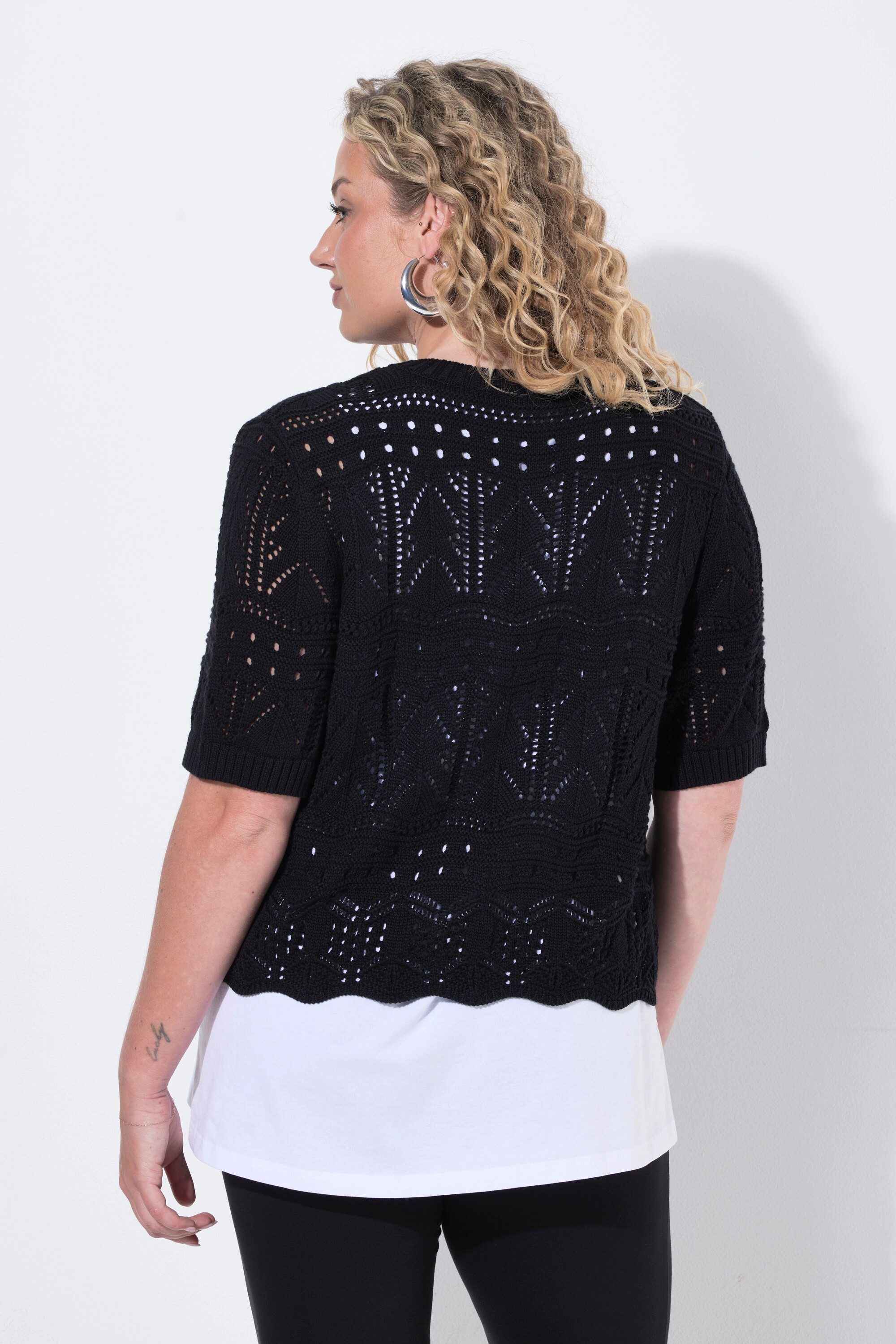 Angel of Style Strickjacke Strickjacke Straight Fit Ajourstrick Halbarm