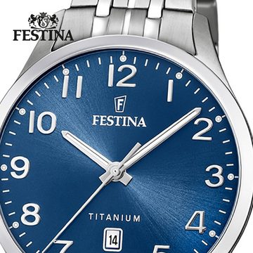 Festina Quarzuhr Festina Herren Uhr F20466/2 Elegant, (Analoguhr), Herren Armbanduhr rund, Titanarmband silber