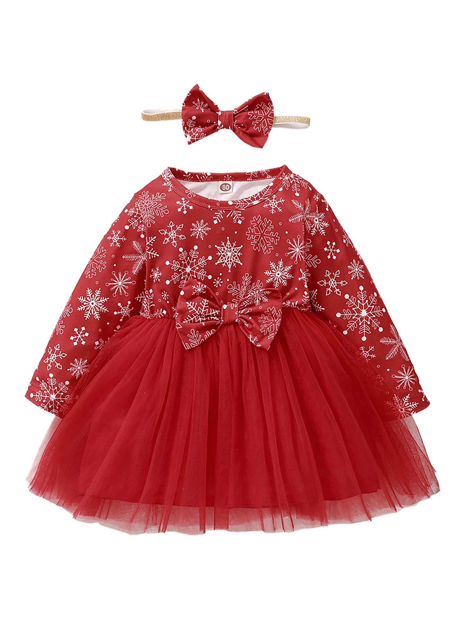 Lapastyle Partykleid »Baby Mädchen Weihnachten, Frühling/Herbst Modelle,  Rundhals langärmeliges Schneeflockenkleid mit Haarband« online kaufen | OTTO