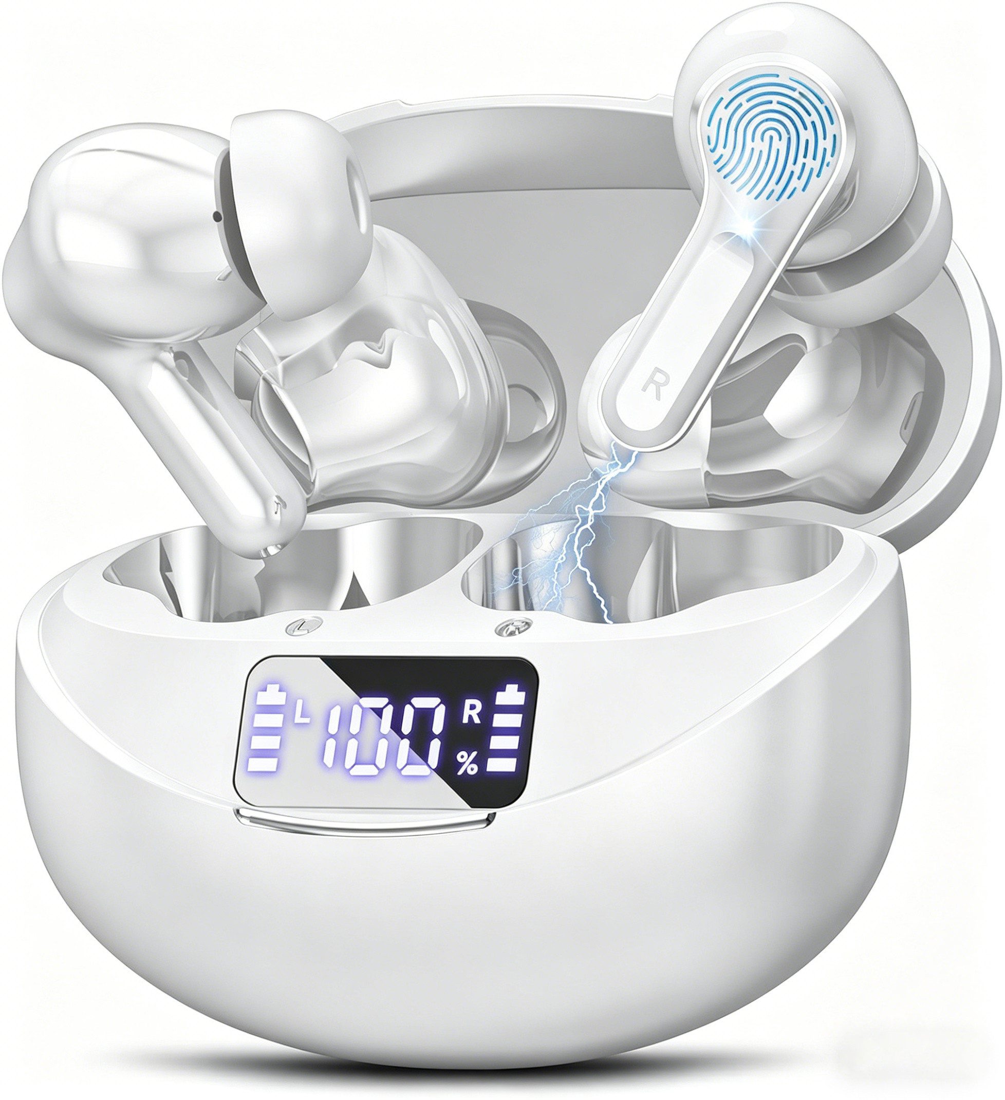 ibettertec 2026 Neue In Ear Kopfhörer, In Ear Ohrhörer, Kopfhörer kabellos Open-Ear-Kopfhörer (Noise Cancelling 50 Std Spielzeit In Ear Kopfhörer mit 6 ENC Noise Cancelling Mics, IP7 Wasserdicht Ohrhörer, Kabellose Kopfhörer mit LED-Anzeige, HiFi Stereo)