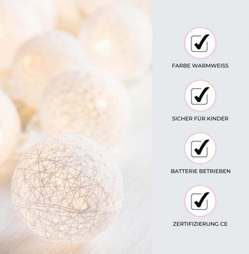 Alavya Home® LED-Lichterkette Lichterkette Cotton Ball, 10-flammig, 1.5M 10 LED-Licht mit 2AA Batterie betrieben Kugel Lichterketten