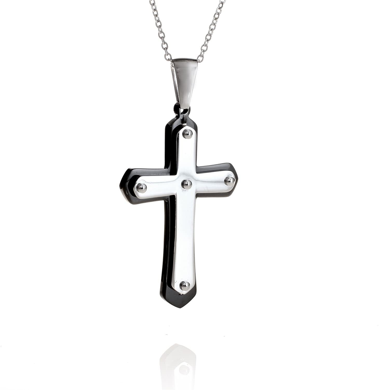 Kette mit Anhänger Karisma Edelstahl Kettenanhänger Kreuz IP Pating Schwarz