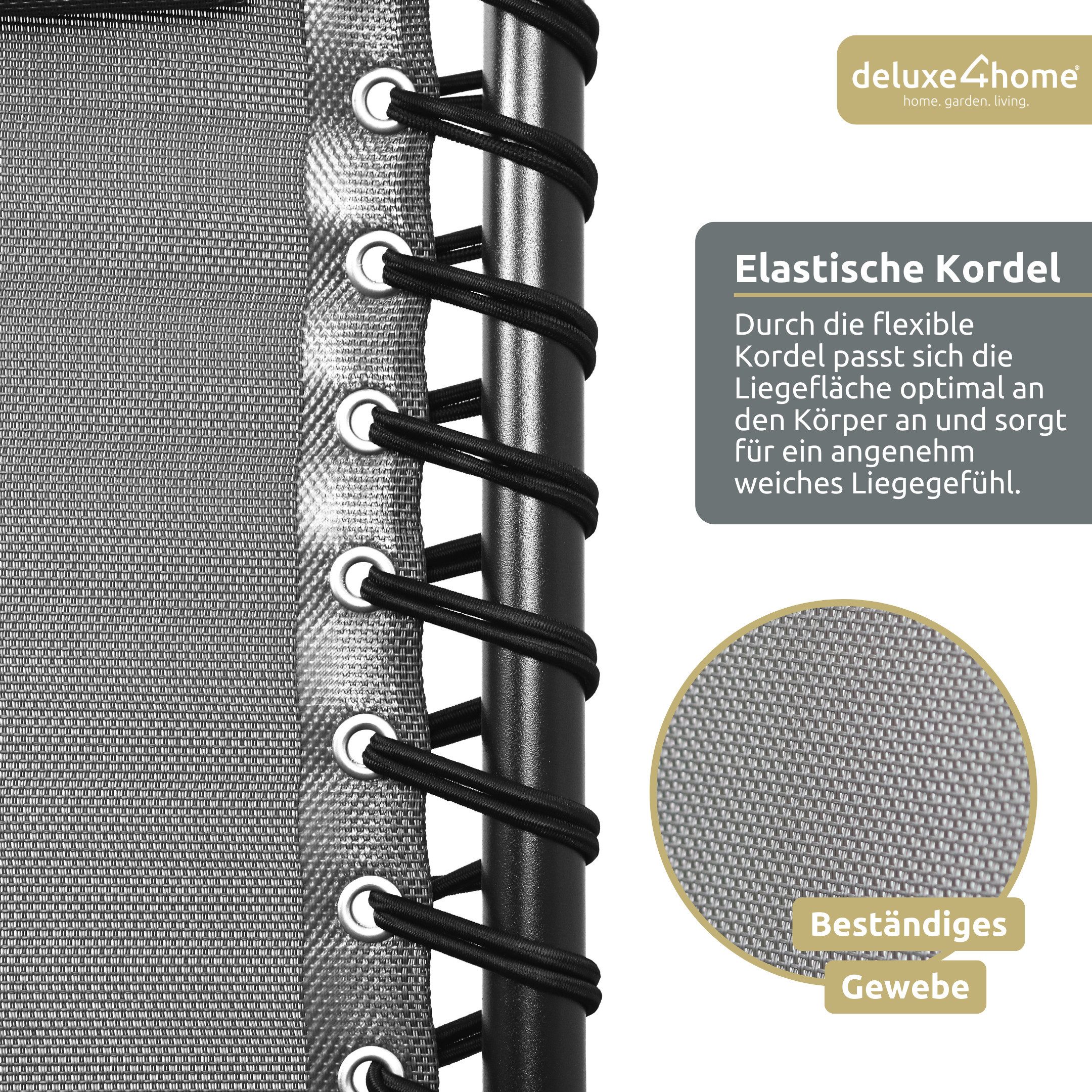 deluxe4home Gartenliege Liegestuhl Set mit Klapptisch I Gartenstuhl Klappbar I Liege Anthrazit, 3-teilig, Flexibles Gewebe