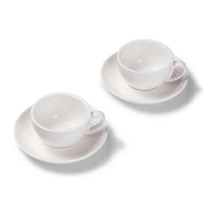 Terra Home Cappuccinotasse 2er Чашки для капучино-Set, Weiß glossy 200 ml mit Untertasse, Porzellan, spülmaschinenfest,extra dickwandig