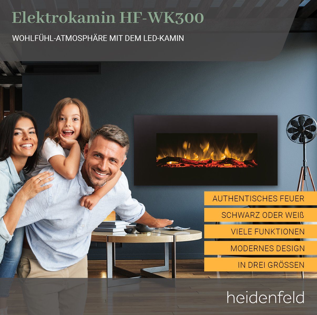 Heidenfeld Elektrokamin Kamin Heizung Wandkamin HF-WK300 750/1500 Watt inkl günstig online kaufen