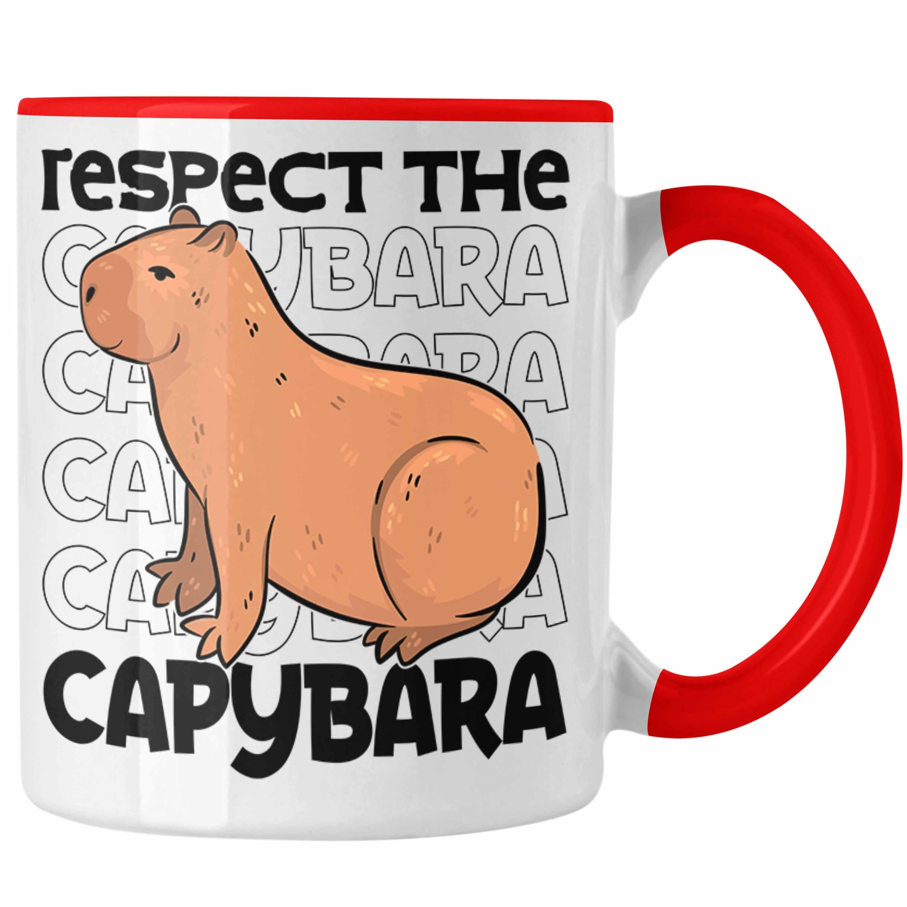 Trendation Tasse Respect The Capybara Tasse Capybara Tier Kaffeetasse Geschenk für Capy Rot