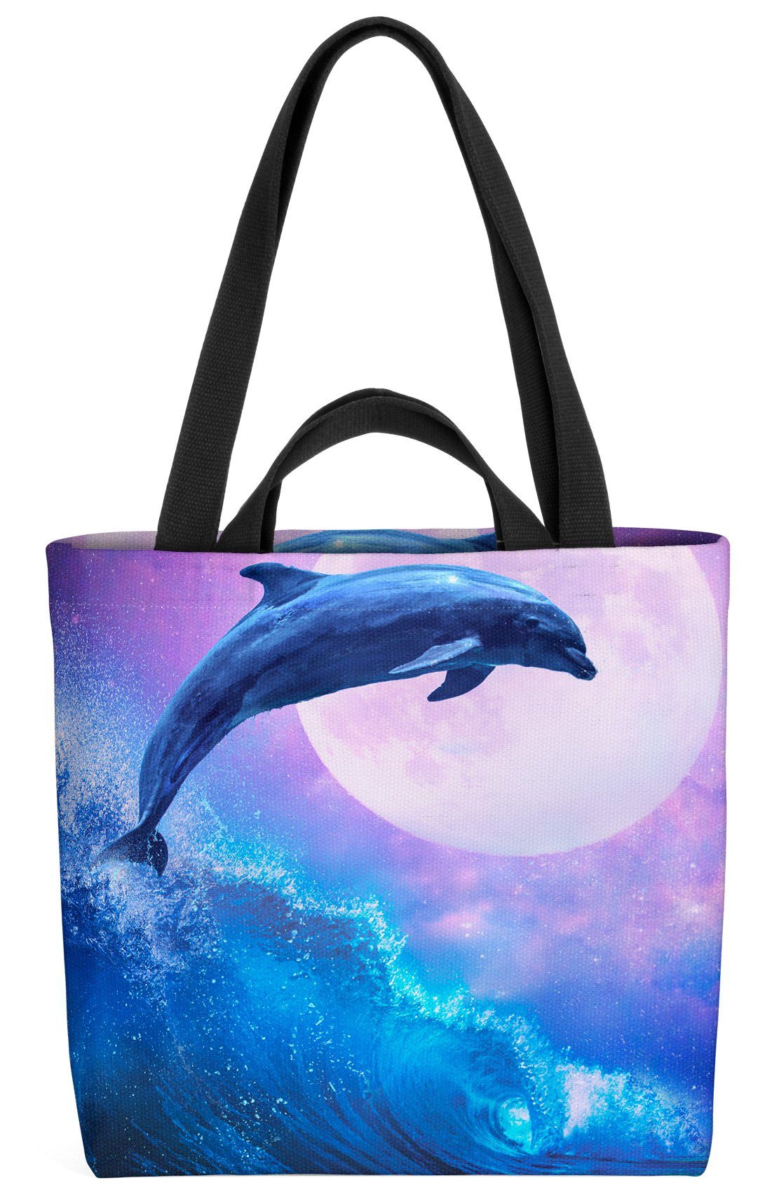 VOID Henkeltasche (1-tlg), Delfin Mond Wellen Tiere Ozean Urlaub Reise Sommer romantisch kitschi