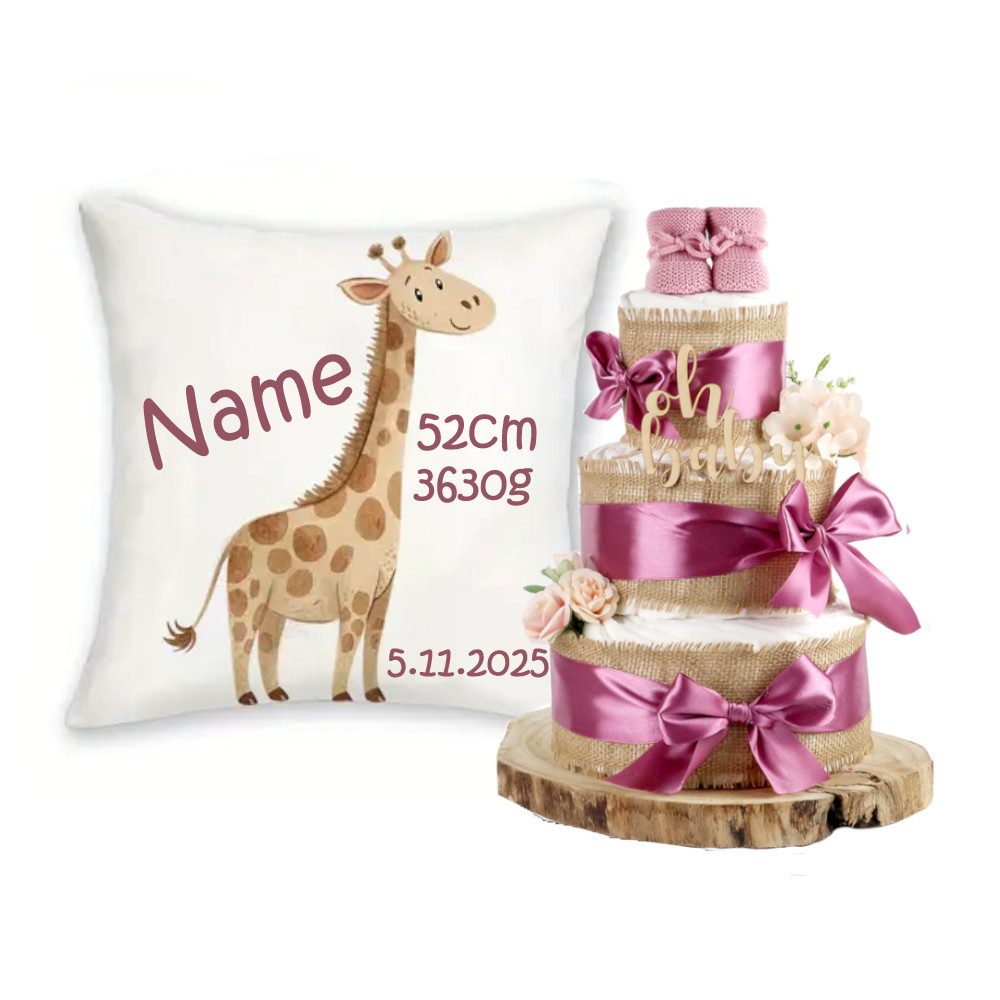 dubistda-WINDELTORTEN- Neugeborenen-Geschenkset Personalisierte Set zur Geburt Baby, Große Windeltorte ALLES JUTE (Set, Personalisierbar mit Name und Geburtsdatum) Geschenk zur Geburt Babyparty und Babyshower