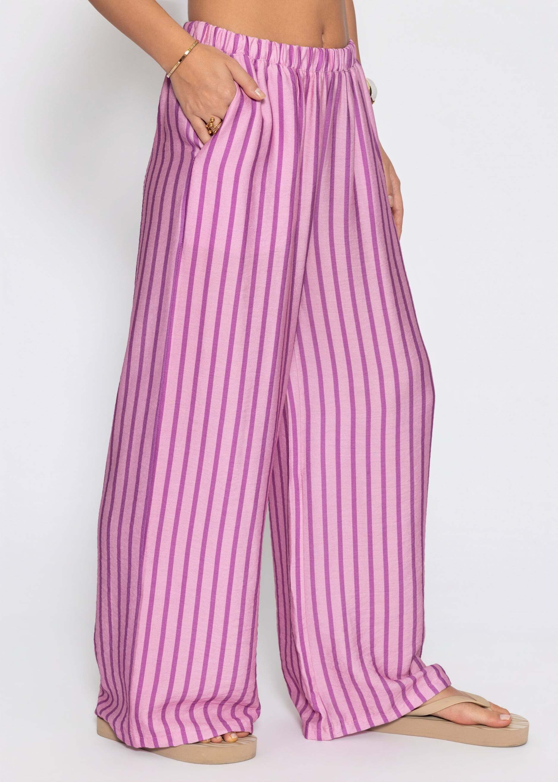 SASSYCLASSY Stoffhose Gestreifte Hose für Damen Weit geschnittene Stoffhose mit elastischem Bund und Eingriffstaschen – Bild 5 von 5