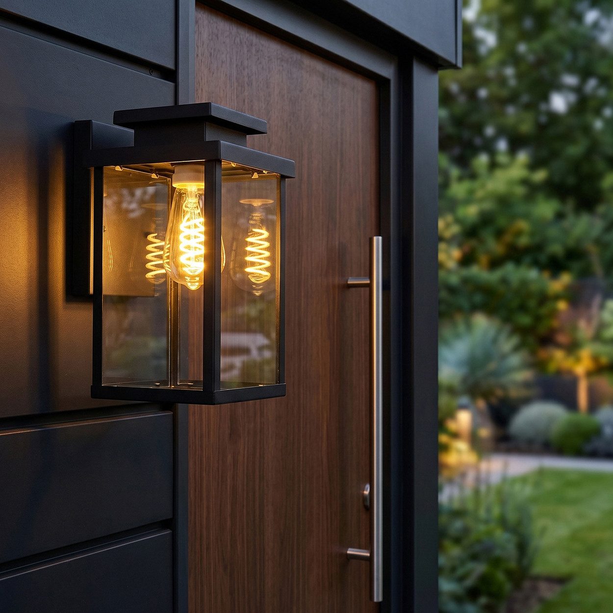 hofstein Außen-Wandleuchte »Poggio« Wandaußenleuchte moderne Wandlampe aus Metall/Glas in schwarz, ohne Leuchtmittel, E27, Außenleuchte abwärts mit Lichteffekt  – Bild 5 von 5