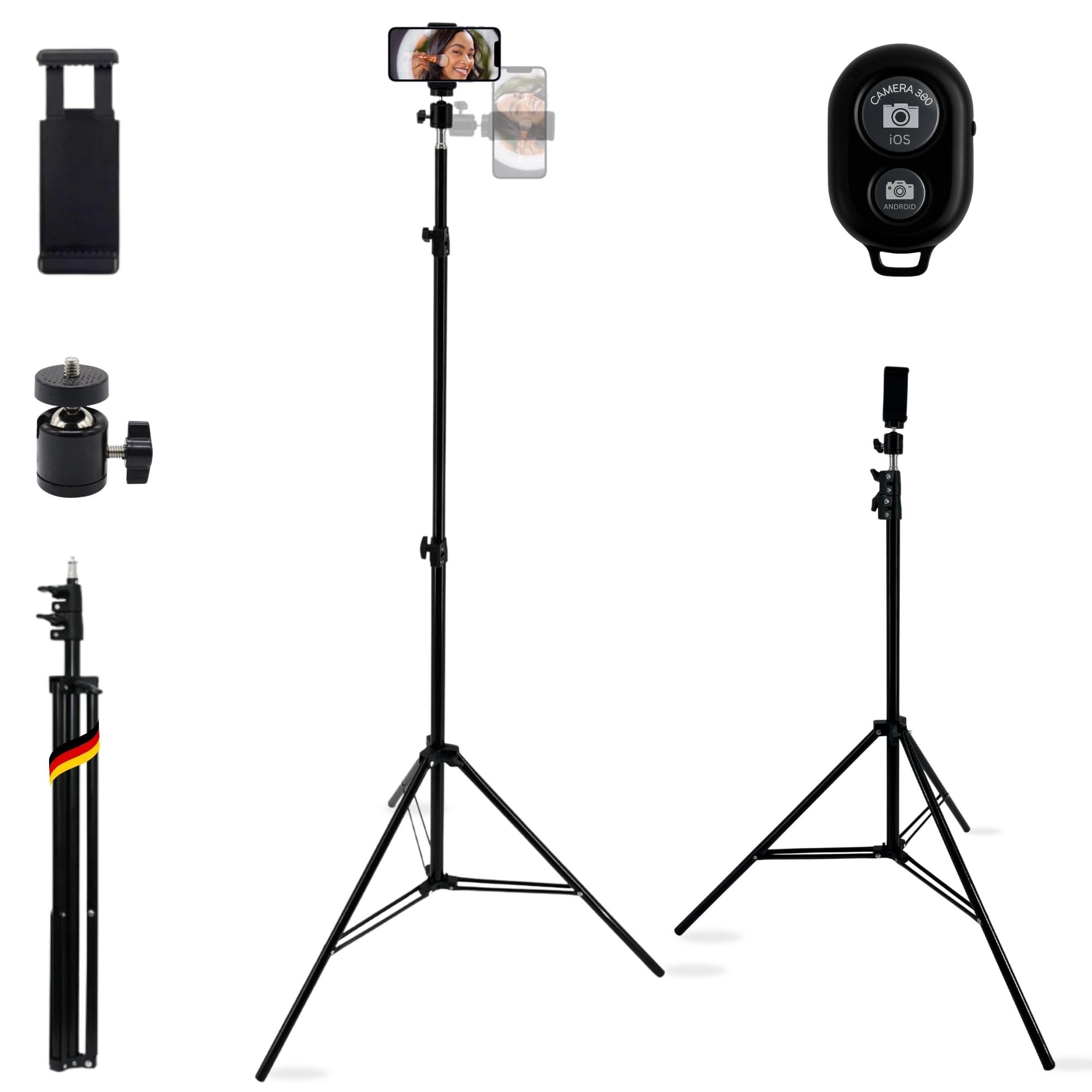 TronicXL Handy-Halterung Handystativ groß mit Fernbedienung Bluetooth Smartphone Stativ Halter, (für Samsung Galaxy, 1-tlg., für apple iPhone Xiaomi, 210cm Halterung Ständer 2m Auslöser)