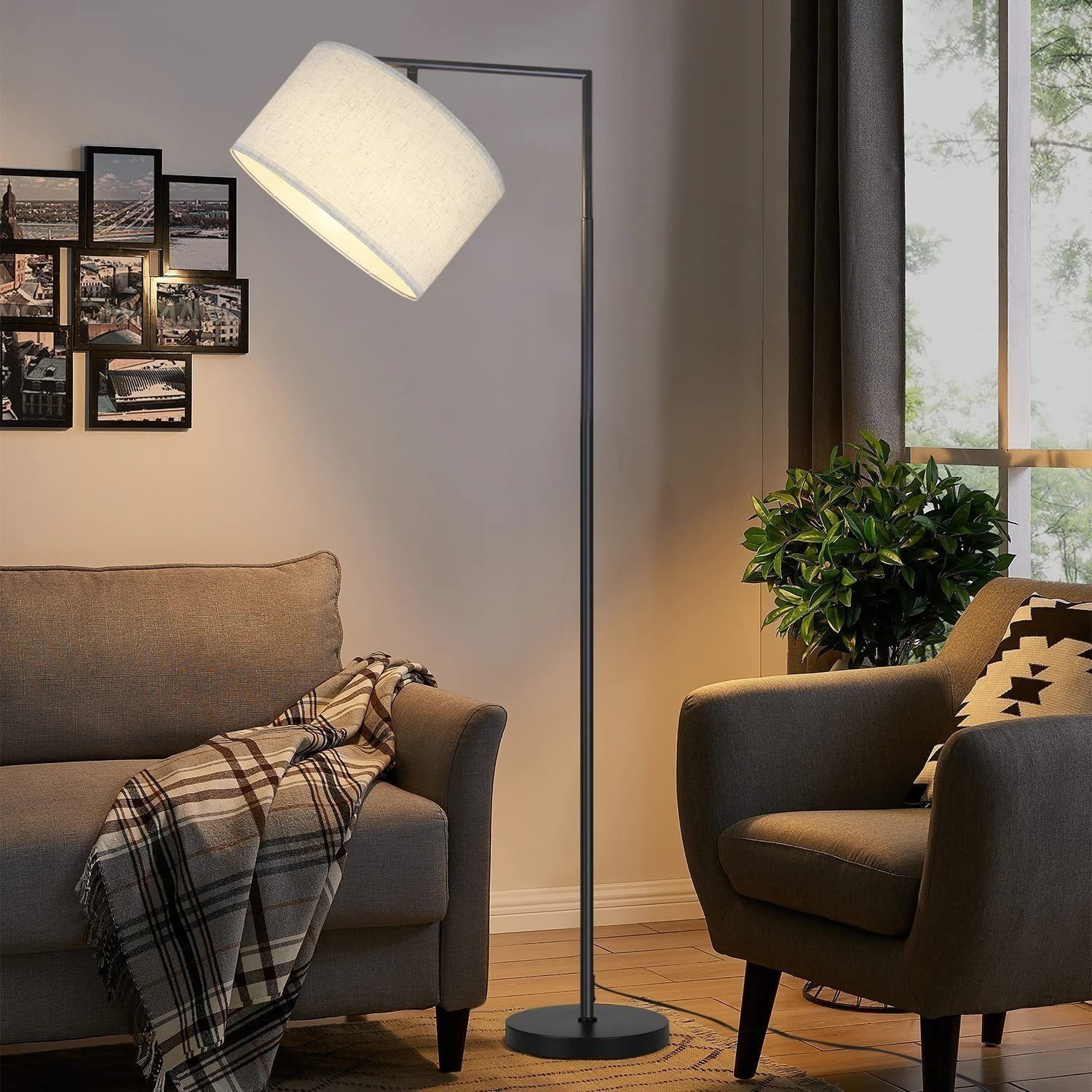Nettlife Stehlampe Wohnzimmer Schwarz Stehleuchte Stoffschirm Bogenlampe E2 günstig online kaufen