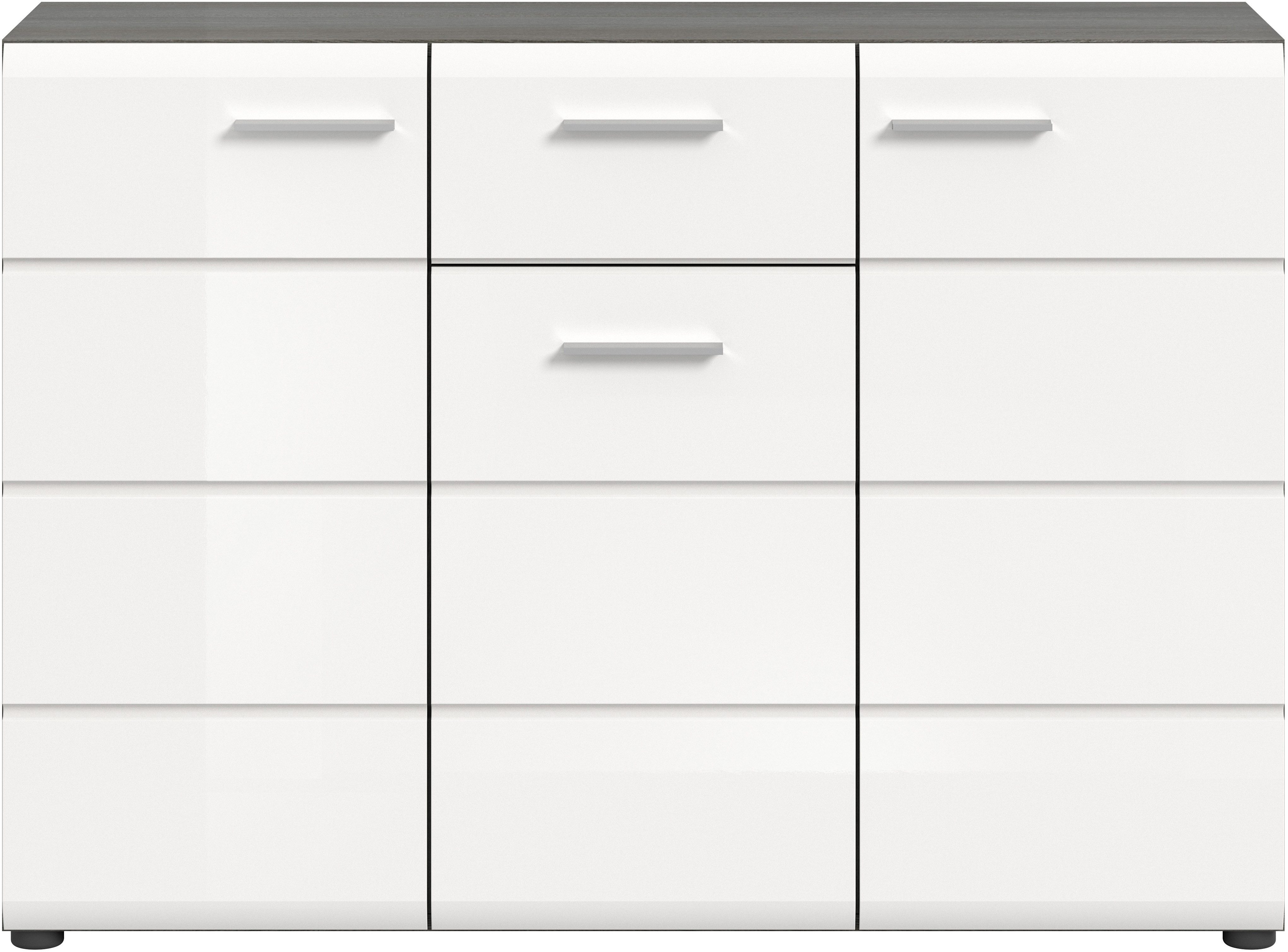 Home affaire Sideboard Rumba, Breite 120cm, in Rauchsilber Nachbildung/Weiß Hochglanz, Kommode, Sideboard, Schrank