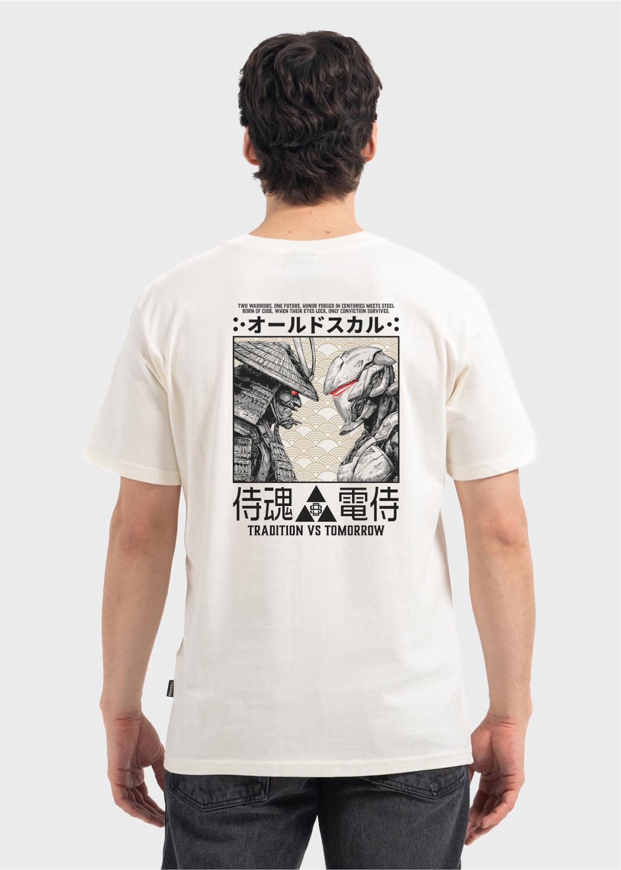 Oldskull T-Shirt Asian Samurai Robot Fusion Graphic mit großem Foto-Backprint