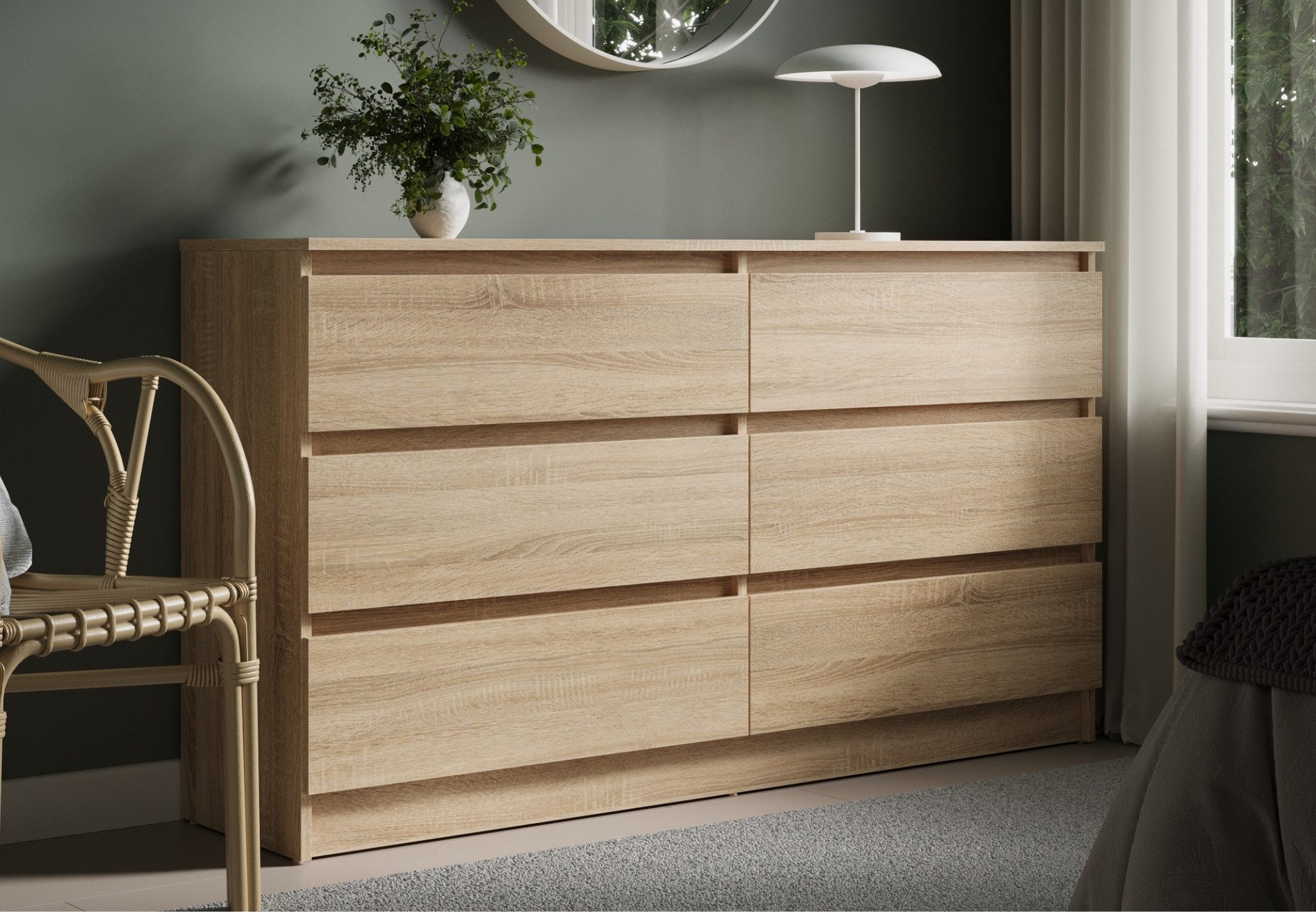 Home Collective Kommode mit 6 Schubladen 95, 120, 140, 160 cm breit Holz Schrank (Highboard Anrichte Schlafzimmer Wohnzimmer Flur Büro Organizer), Kommode 140 cm breit Kommode Sideboard, Sonoma