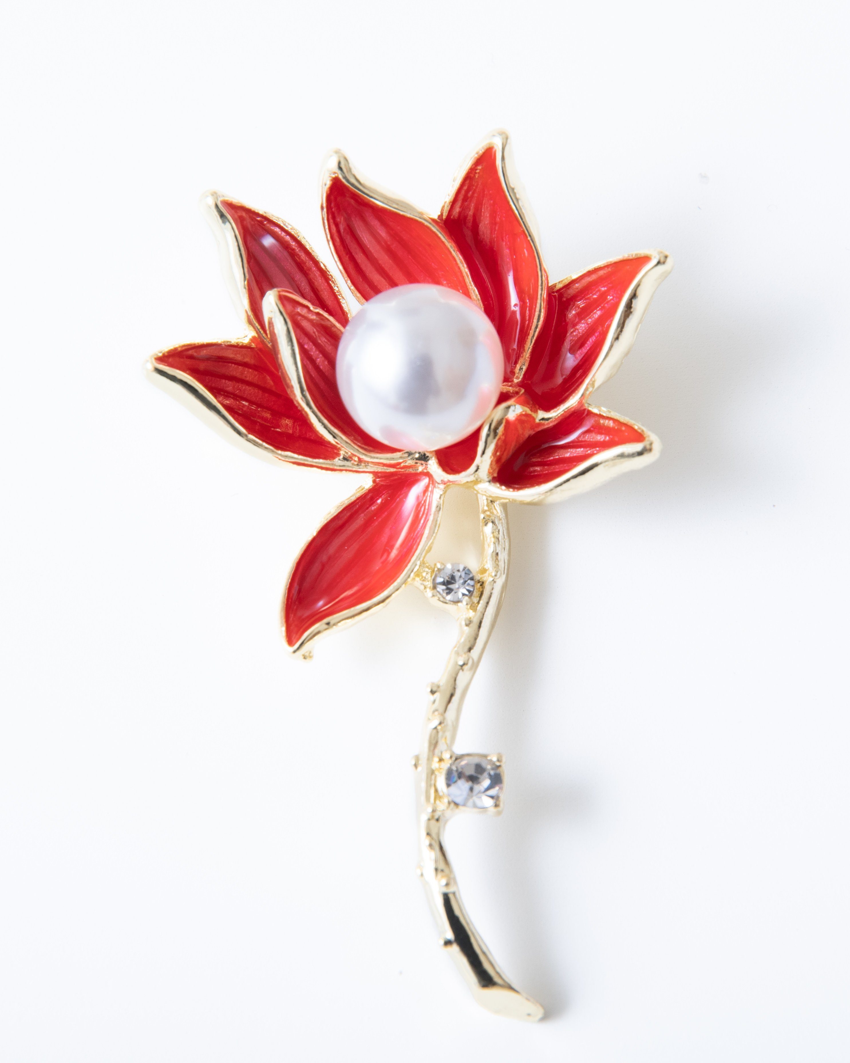 Metallbrosche MayTree mit einer Glassteinen, und Strass (1-tlg), Brosche und rot Perle", "Lotus Zierperle