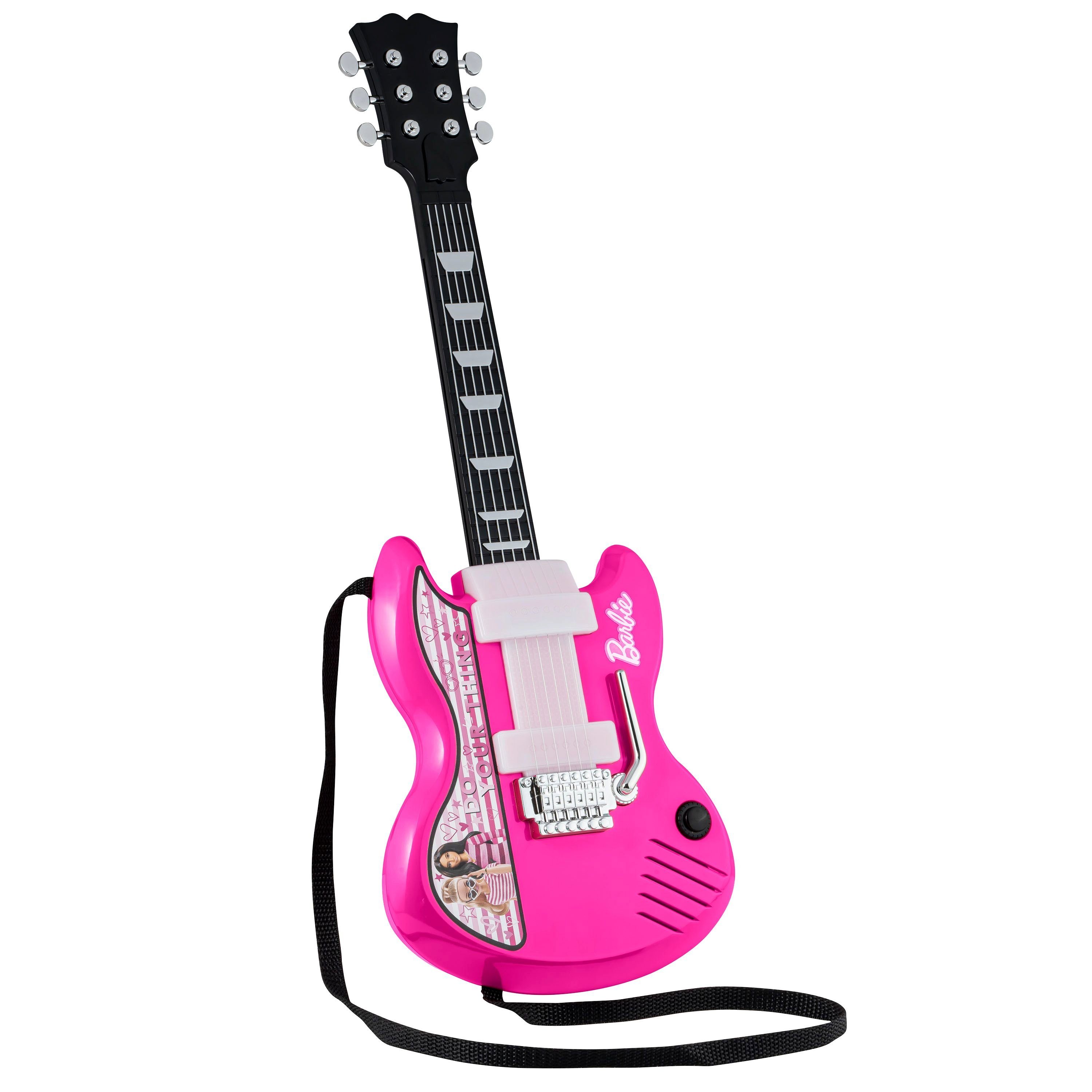 eKids Kindergitarre Barbie Kids Gitarre mit integrierter Musik und Whammy Bar, mit Tragegurt, Whammy-Bar und einziehbarem Hals