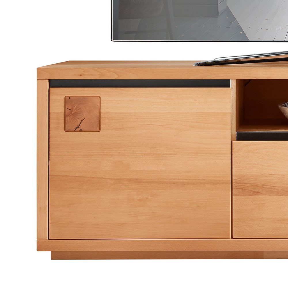 Lomadox Lowboard WINCHESTER-69, TV Board Fernsehschrank 170 cm Buche massiv geölt Hirnholz-Detail