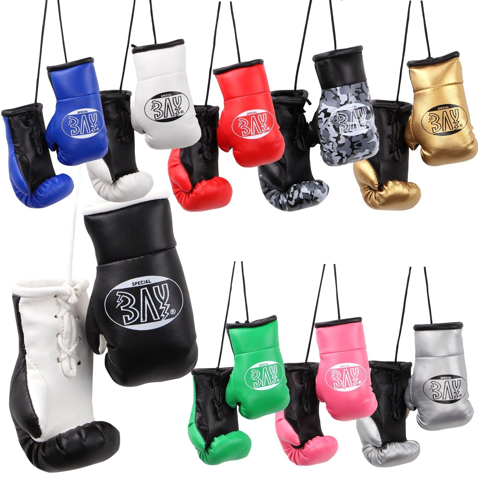 BAY-Sports Boxhandschuhe Mini Deko Box-Handschuhe Boxen Geschenk Auto Paar weiß, Anhänger für Tasche, Autospiegel usw.