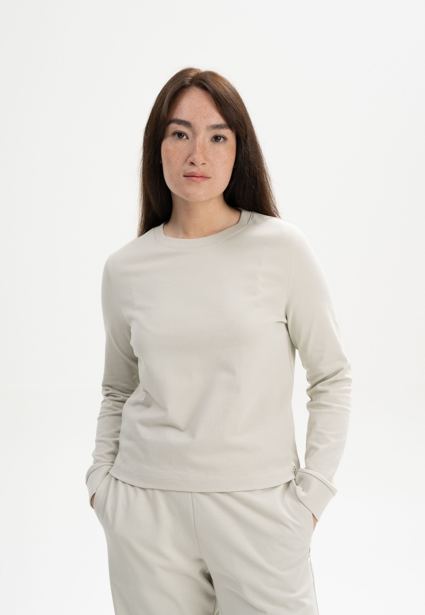 MELA Langarmshirt Langarmshirt schwer Style AASTHA Gerippter Kragen und gerippte Bündchen