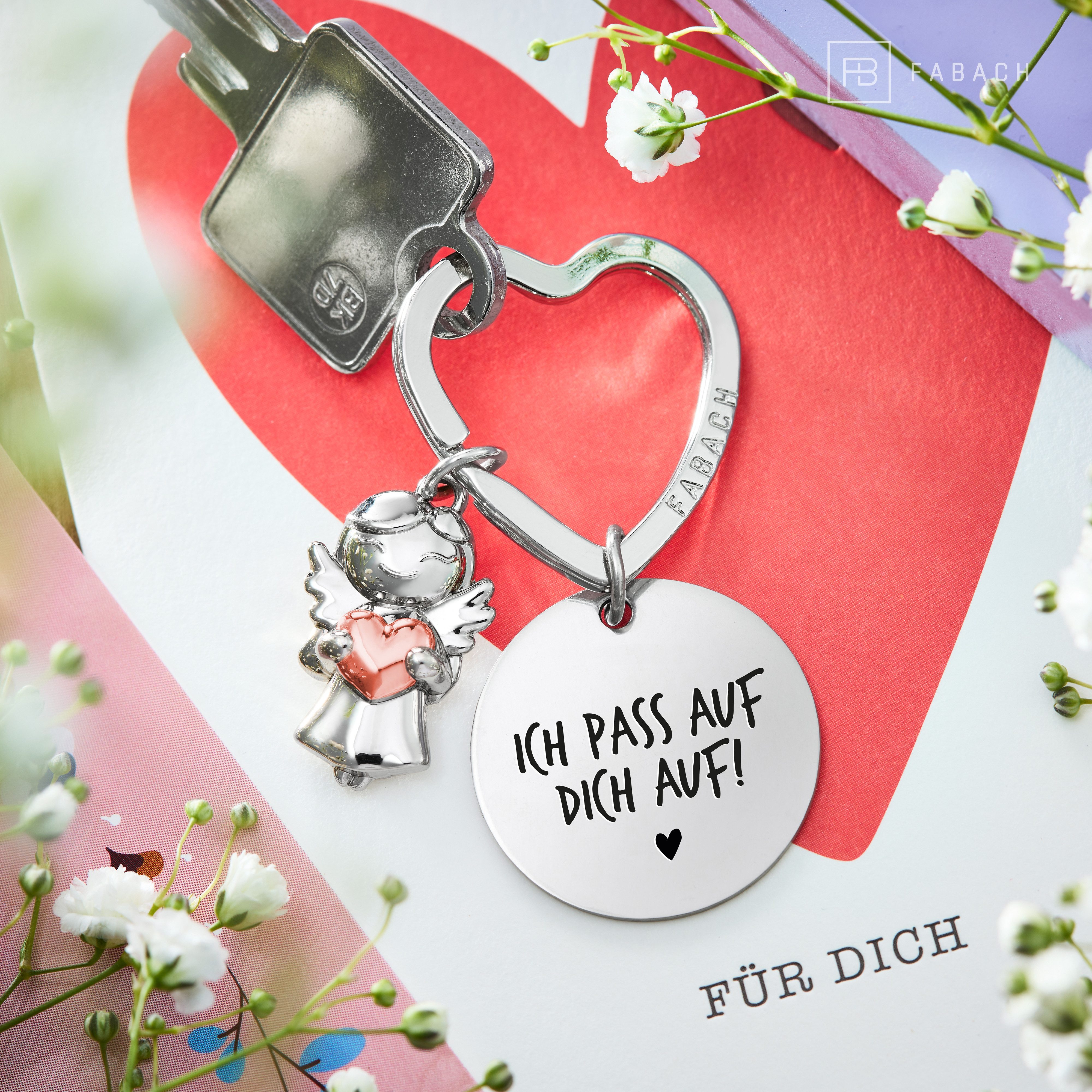 FABACH Schlüsselanhänger Schutzengel Star mit Herz & "Ich liebe dich" Gravur – Bild 5 von 5