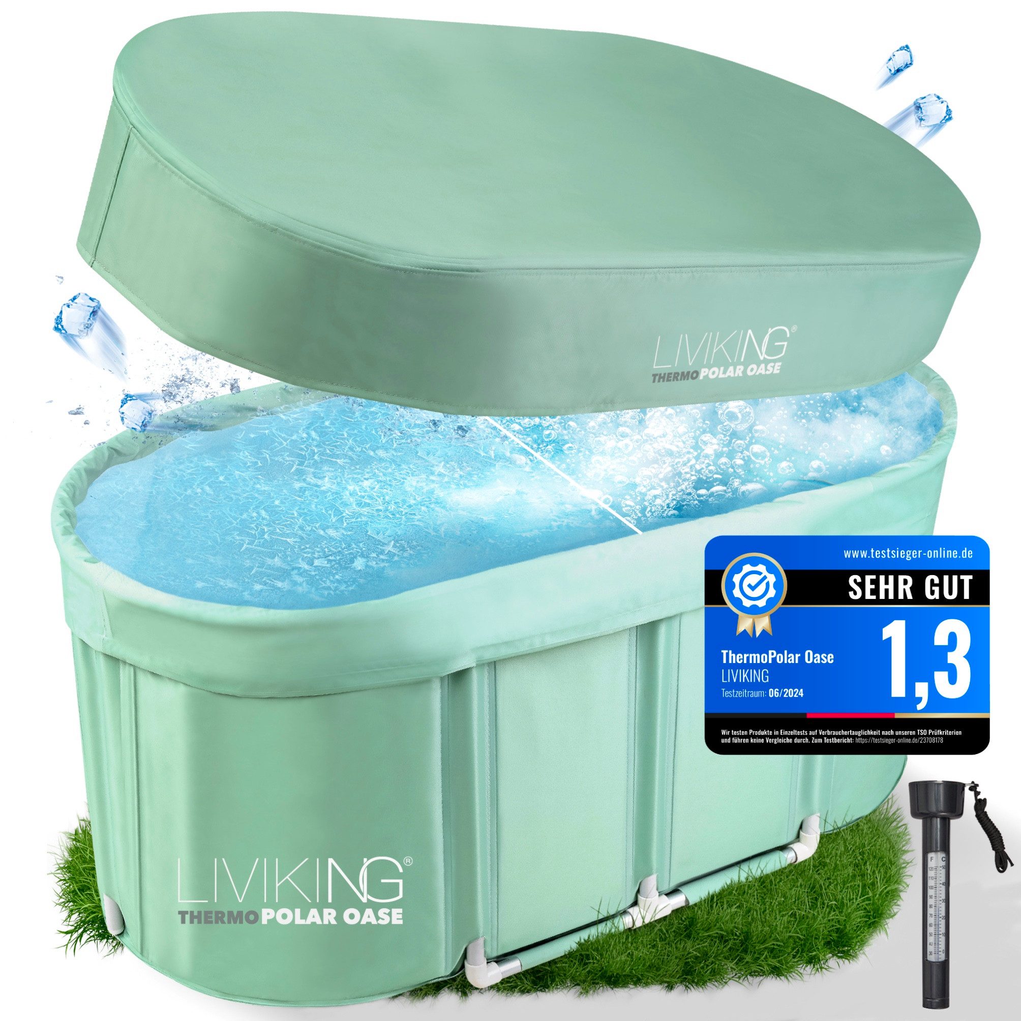 LIVIKING® Badewanne faltbar & Eisbad - 120cm KOMFORT - mobile Outdoor Badewanne Erwachsene, (KOMPLETTSET ThermoPolar Oase - ovale Sport Eistonne), ThermoPolar Isolierung, SolidShape Rahmen, Balkon Mini Pool Eisfass