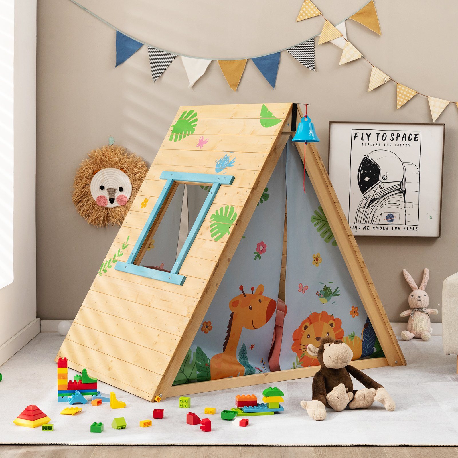 COSTWAY Spielhaus Spielturm Kinderspielhaus, 2 in 1, mit
