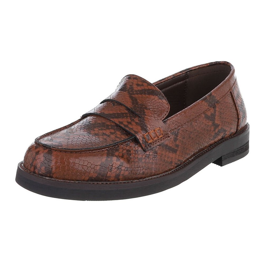 Ital-Design Eleganter Damenschuh mit einzigartiger Oberflächenstruktur Slipper (91261616) Blockabsatz Mokassins in Braun