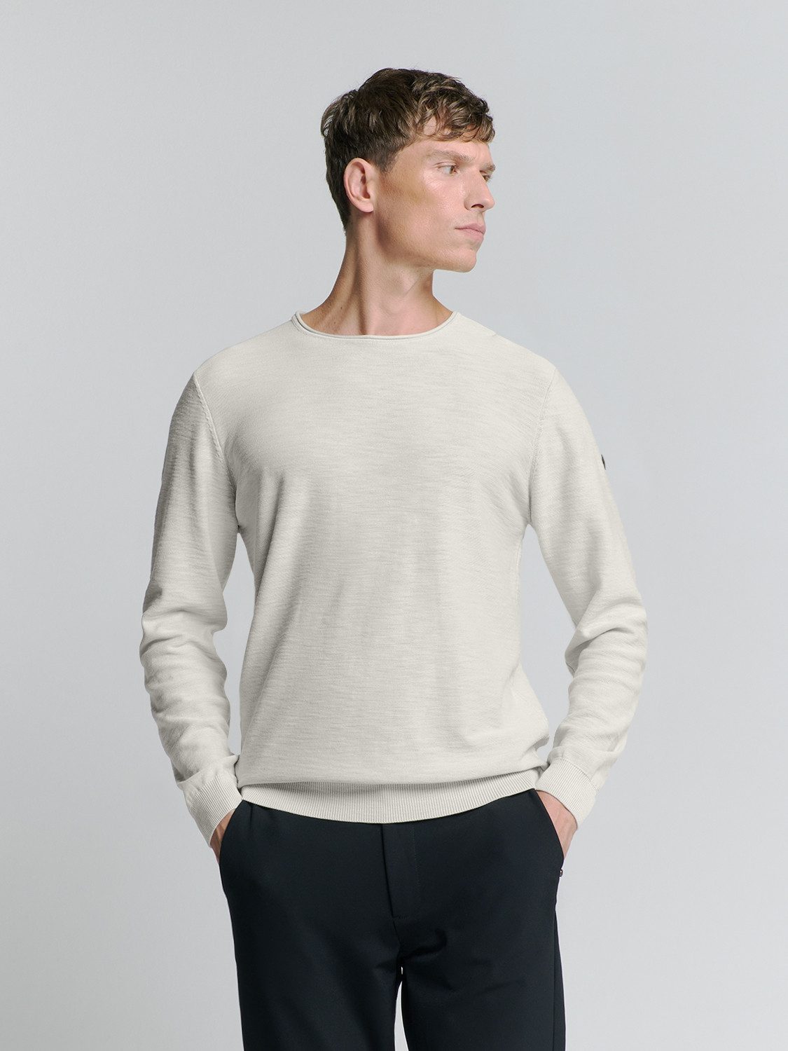 NO EXCESS Rundhalspullover mit Logo Stickerei