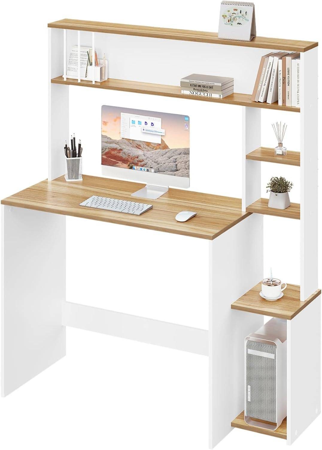 EUGAD Schreibtisch (1-St), Computertisch, 5-stufiges Bücherregal, mit Stauraum