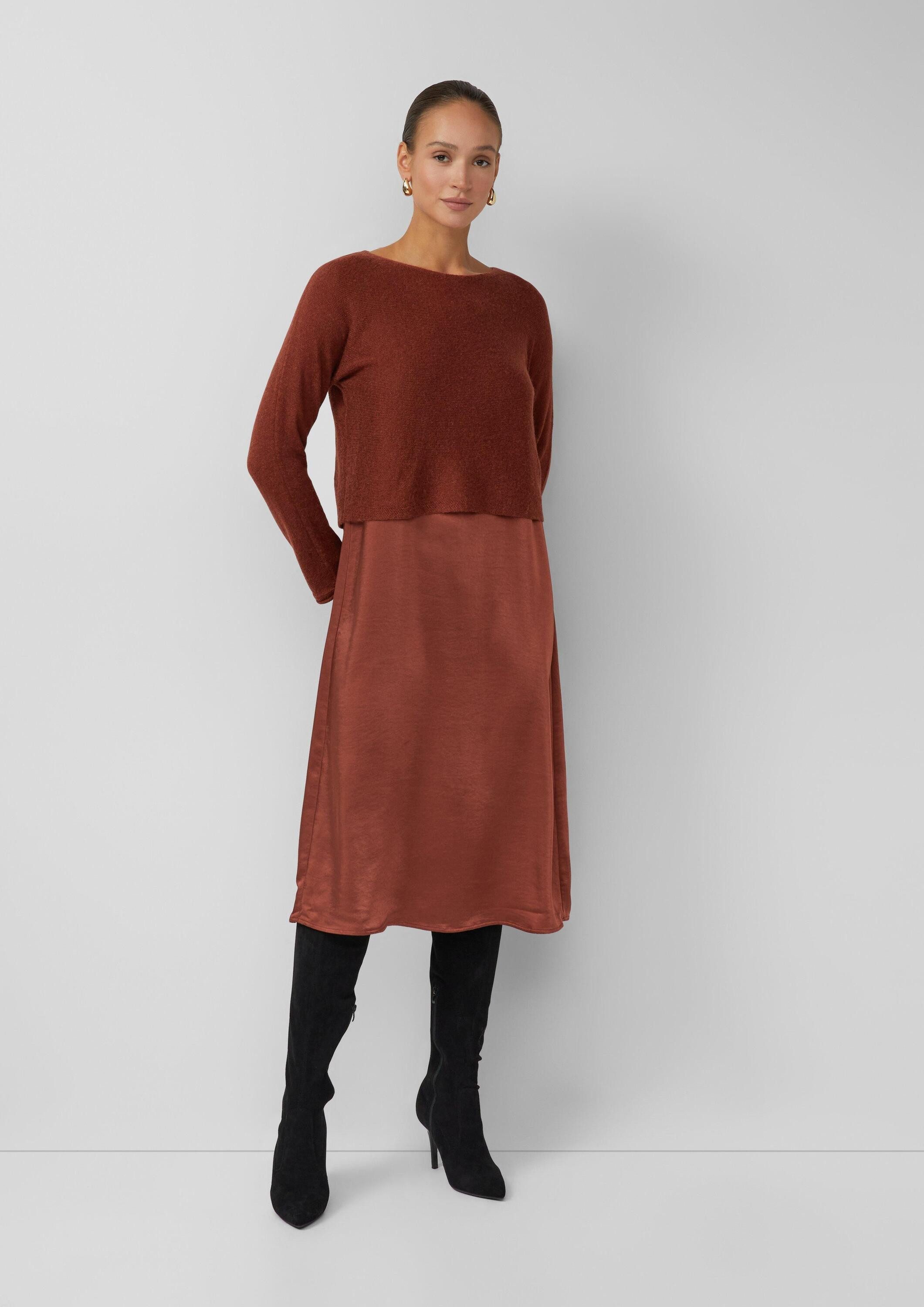 s.Oliver Midikleid Kleid Set aus Satinkleid und Pullover aus Alpaka-Wollmix