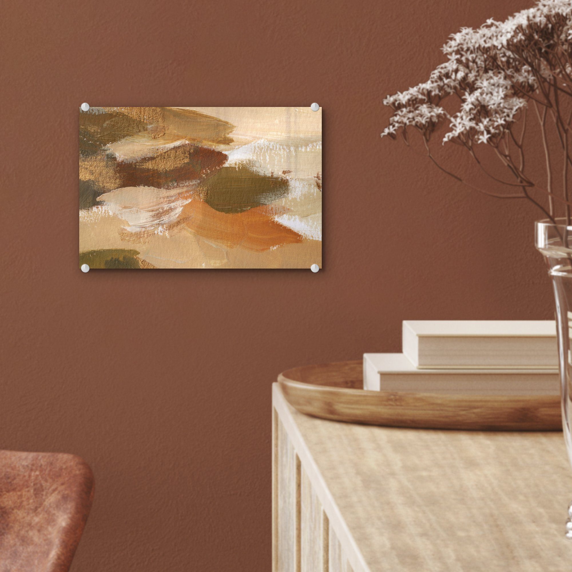 auf Herbst - Abstrakt, auf Bilder - Farbe St), - MuchoWow Wanddekoration (1 Glas Glasbilder Foto Acrylglasbild - - Glas Wandbild