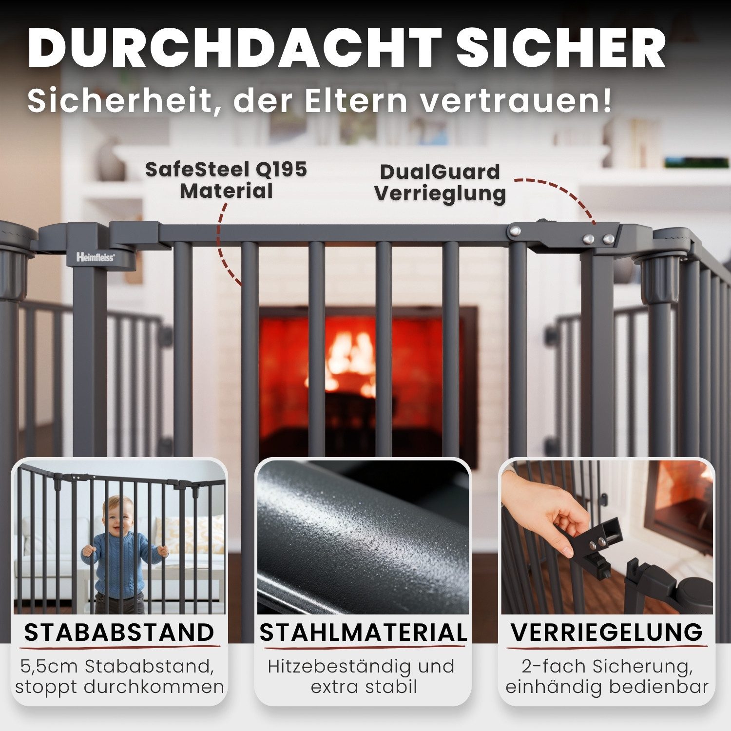 Heimfleiss® Ofenschutzgitter Kaminschutzgitter Baby Ofenschutzgitter Kinderschutz, Anthrazit: 5-teiliges Kamingitter aus hitzebeständigem Stahl