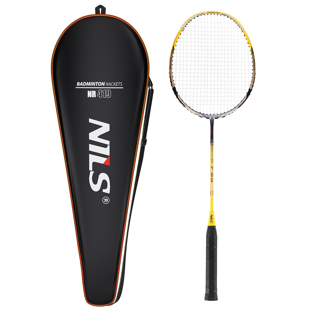 Badmintonschläger Schläger Badminton ISODYNAMIC gelb mit Schutzhülle