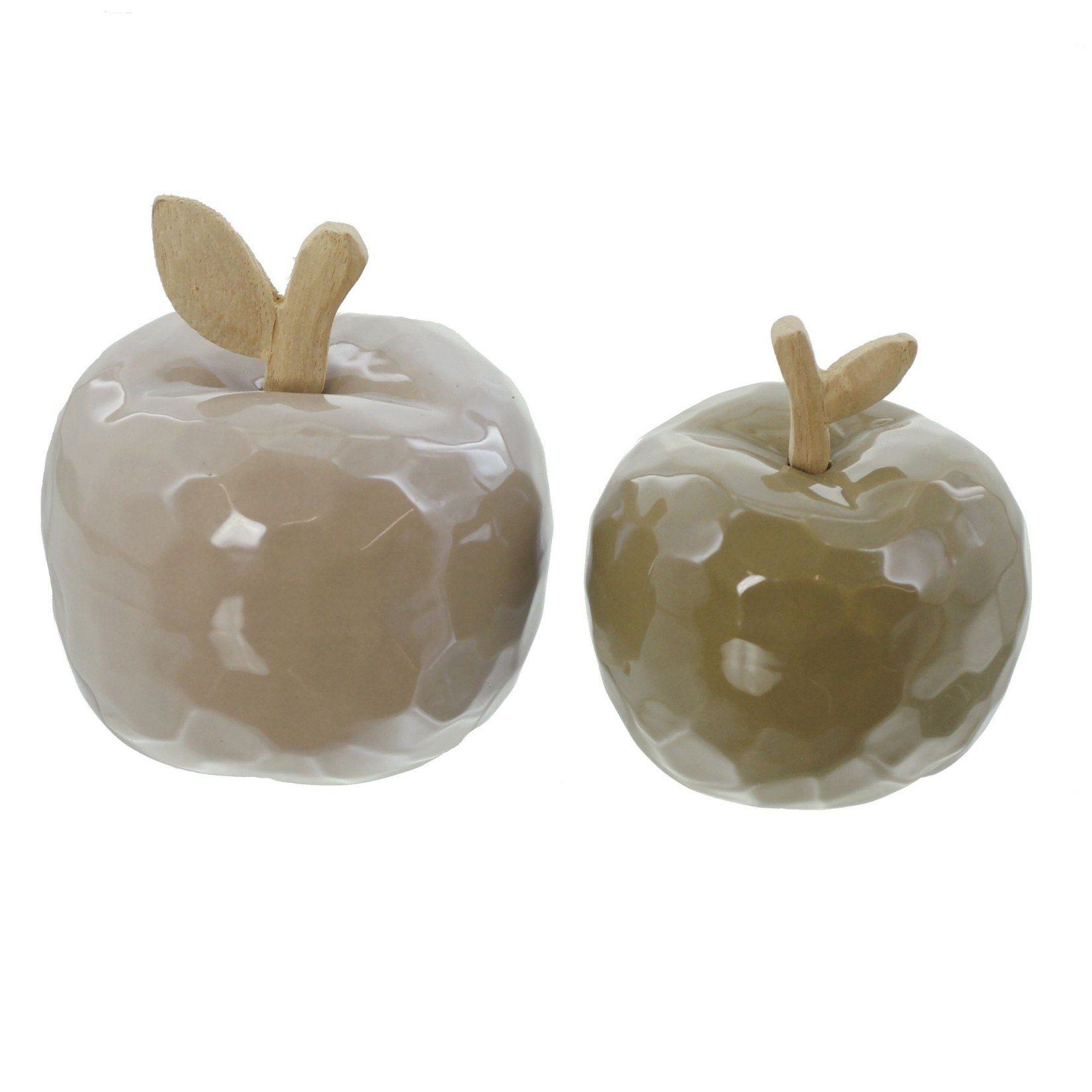 & im (2 Deko-Äpfel Porzellan Holz Dekoobst, St., "Trendy" aus Tischdeko Dekofigur / Set), oliv, Apfel Dekoleidenschaft glänzend, beige Dekofigur