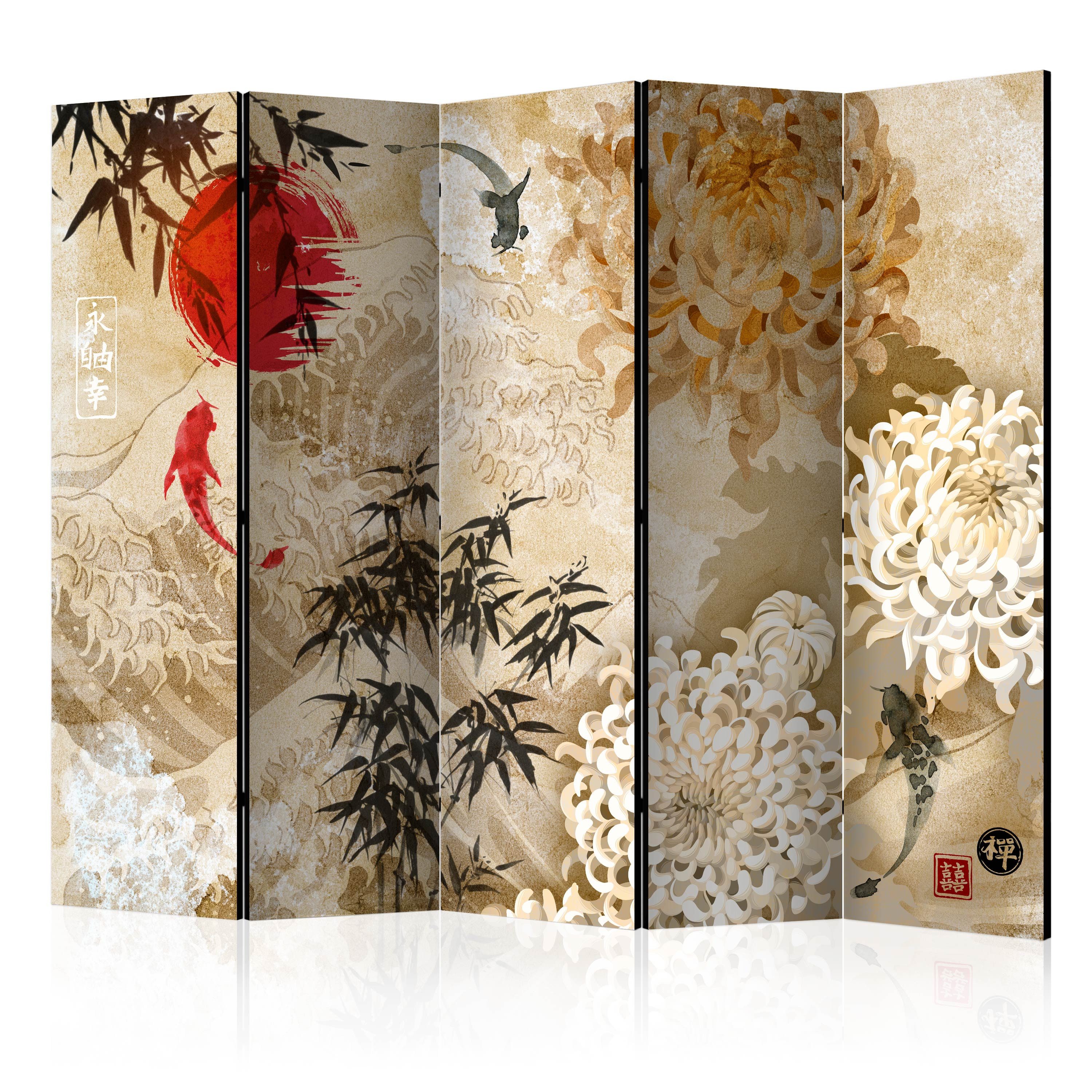 Muralo Paravent 5-teilig Raumteiler klappbar Koi-Fische japanischer (Packung, 1 St., 225x172 cm), 3 Varianten, Für das Wohnzimmer, das Schlafzimmer