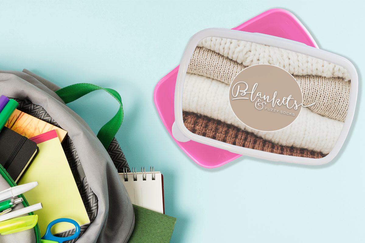 rosa Zitate, (2-tlg), Socken' Brotbox Mädchen, für Brotdose Erwachsene, und 'Decken Kinder, Kunststoff Lunchbox - kuschelige MuchoWow Kunststoff, Snackbox, - Sprichwörter