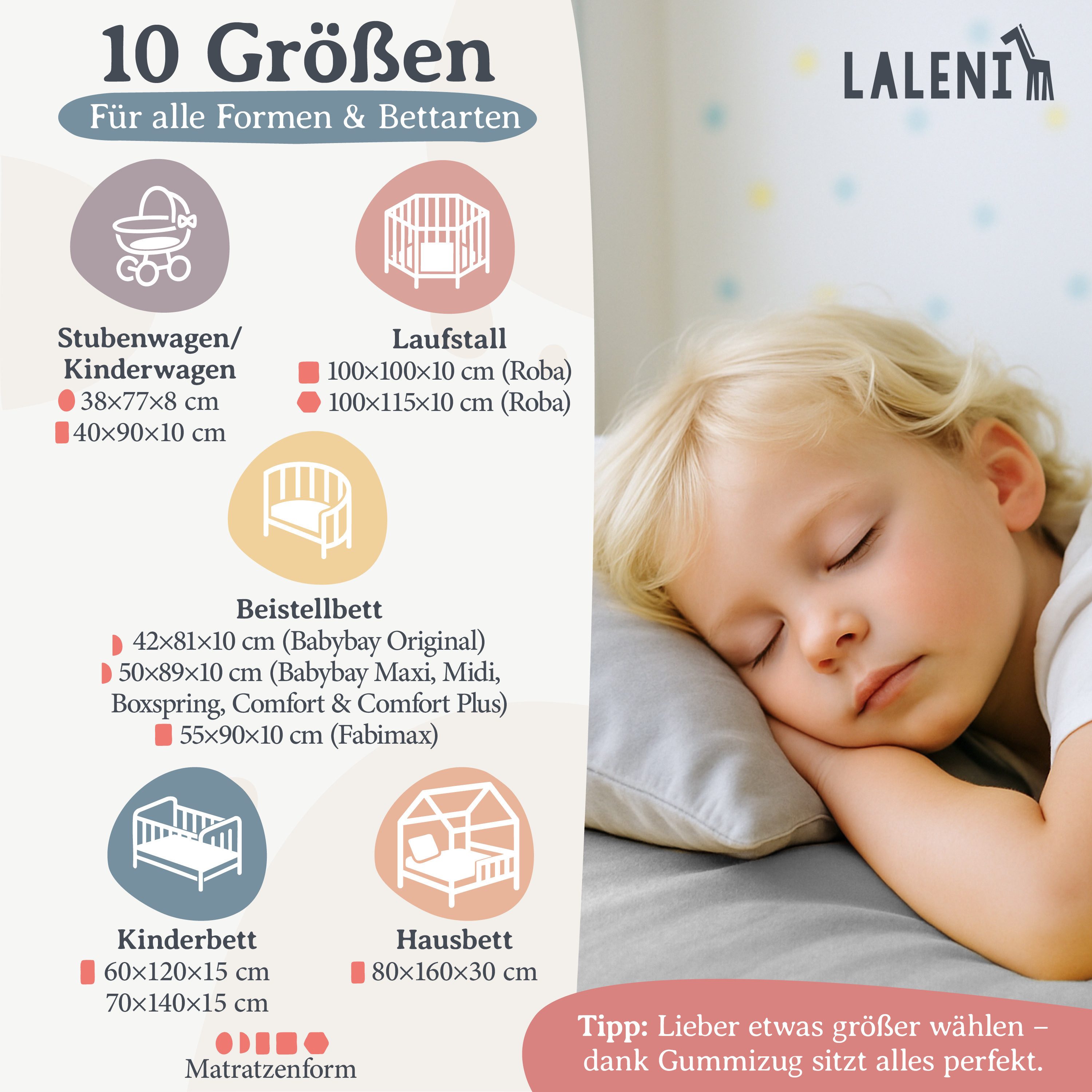 Laleni Spannbettlaken Atmungsaktives weiches und wärmendes Spannbettlaken, Baumwolle, Gummizug: rundum, (1 Stück), Kinderbett, Spielgitter, Wiege oder Stubenwagen mit Rundumgummizug
