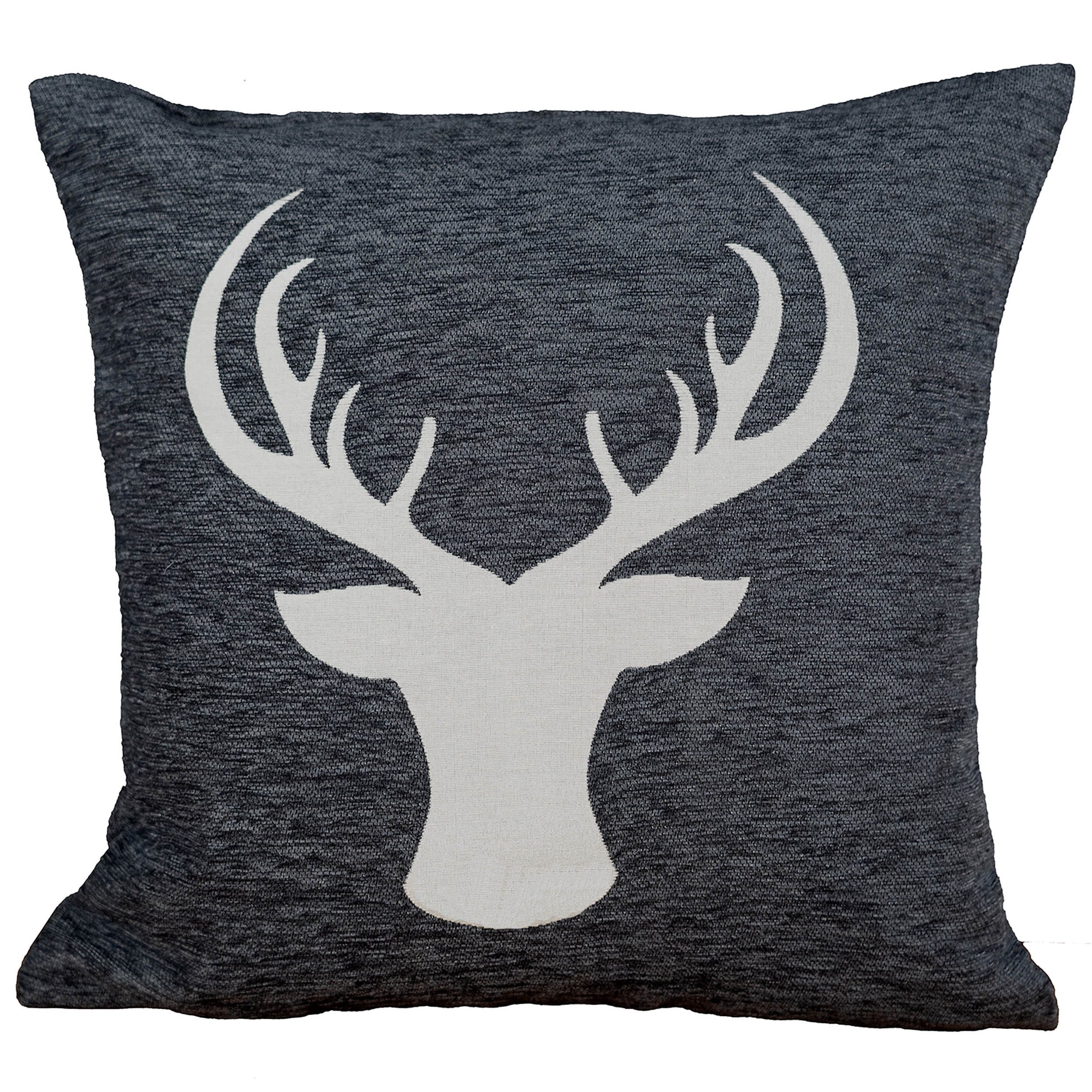Haus und Deko Kissenbezüge Kissenbezug 45 x 45 Hirsch Geweih Kopf Dekokisse günstig online kaufen